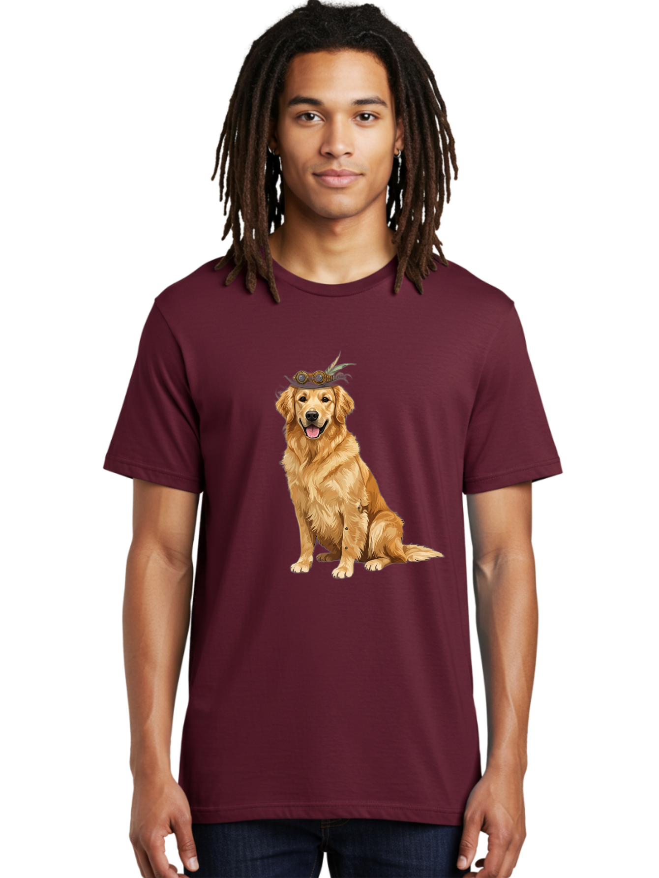 Golden-Retriever-With-Flower-Crown Men'S Graphic Tee, 100% Cotton, Comfortable Casual Summer Wear, Machine Washable, Golden Retriever Wearing Crown, Dog With Accessories, Floral Headpiece, Festive Dog, Pet Portrait, Playful Canine, Bab999