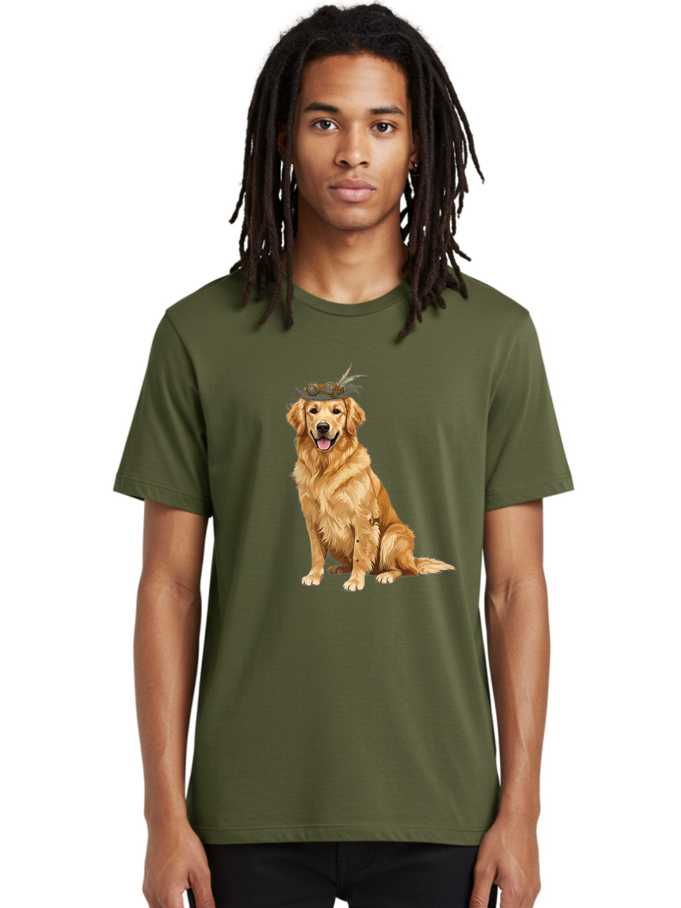 Golden-Retriever-With-Flower-Crown Men'S Graphic Tee, 100% Cotton, Comfortable Casual Summer Wear, Machine Washable, Golden Retriever Wearing Crown, Dog With Accessories, Floral Headpiece, Festive Dog, Pet Portrait, Playful Canine, Bab999