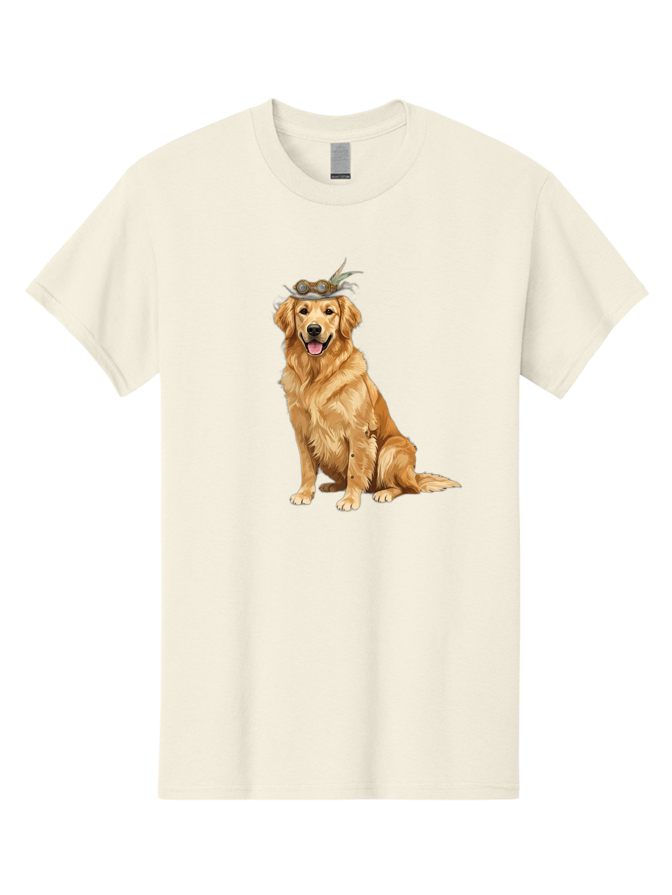 Golden-Retriever-With-Flower-Crown Men'S Graphic Tee, 100% Cotton, Comfortable Casual Summer Wear, Machine Washable, Golden Retriever Wearing Crown, Dog With Accessories, Floral Headpiece, Festive Dog, Pet Portrait, Playful Canine, Bab999