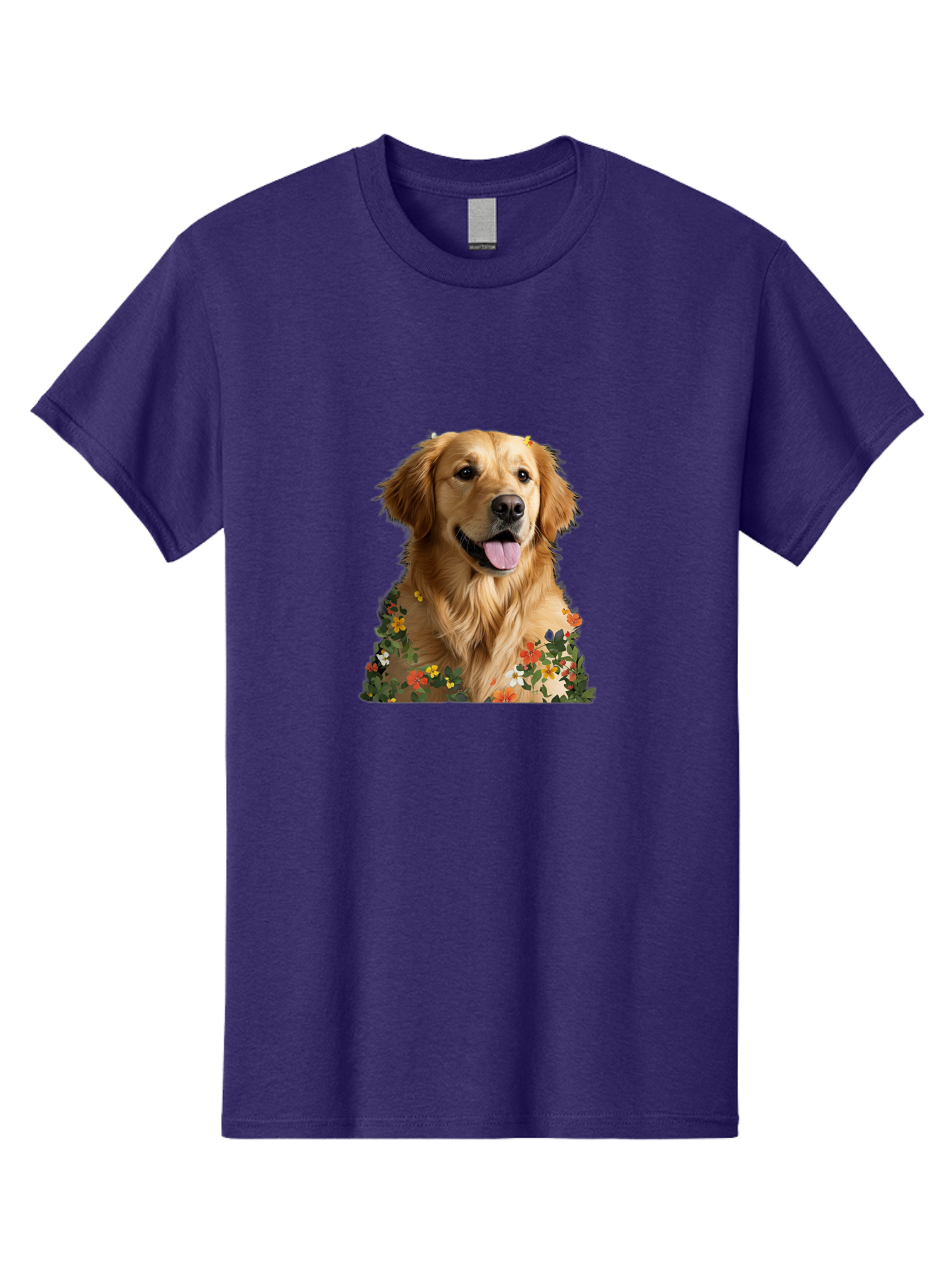 Golden-Retriever-With-Flowers-1 Men'S Graphic Tee, 100% Cotton, Comfortable Casual Summer Wear, Machine Washable, Golden Retriever Dog, Floral Pattern, Vibrant Flowers, Colorful Blooms, Happy Dog, Friendly Pet, Floral Design, Golden Fur, Bac000