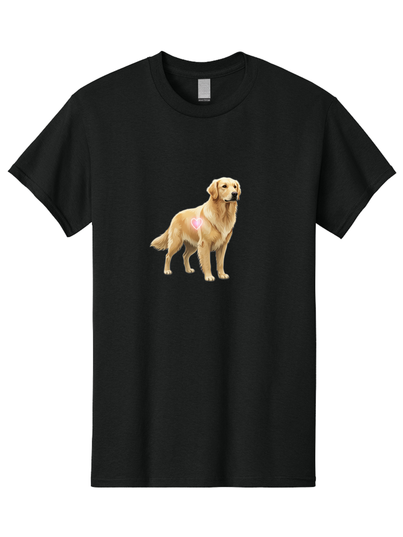 Golden-Retriever-With-Heart-1 Men'S Graphic Tee, 100% Cotton, Comfortable Casual Summer Wear, Machine Washable, Golden Retriever Dog, Heart On Dog, Cute Canine, Lovely Pet, Dog Love, Heart Symbol, Pet Friendly, Dog Graphic Bac002