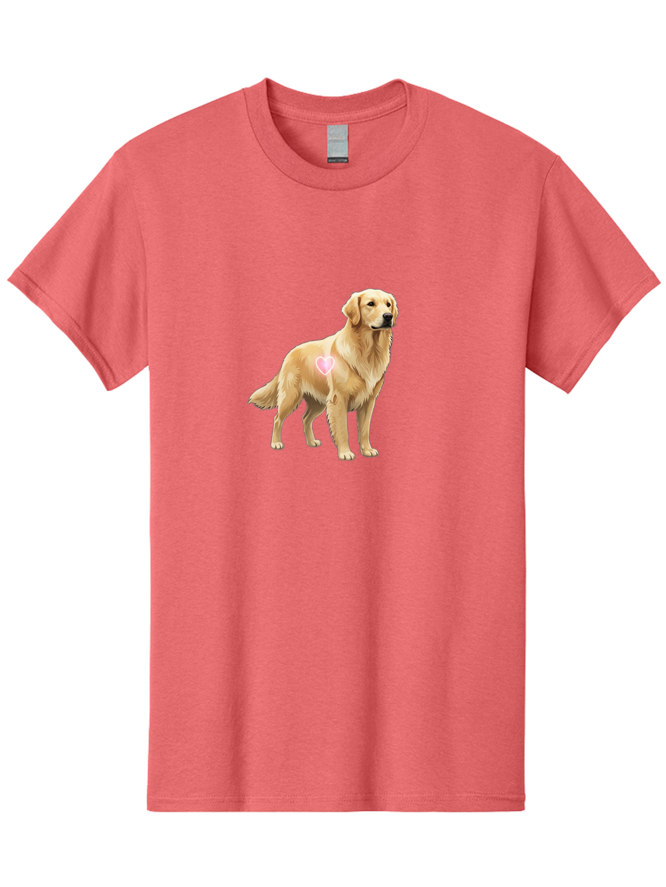 Golden-Retriever-With-Heart-1 Men'S Graphic Tee, 100% Cotton, Comfortable Casual Summer Wear, Machine Washable, Golden Retriever Dog, Heart On Dog, Cute Canine, Lovely Pet, Dog Love, Heart Symbol, Pet Friendly, Dog Graphic Bac002