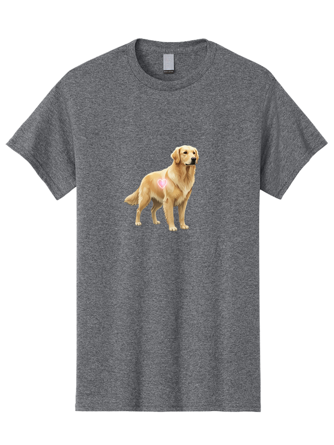 Golden-Retriever-With-Heart-1 Men'S Graphic Tee, 100% Cotton, Comfortable Casual Summer Wear, Machine Washable, Golden Retriever Dog, Heart On Dog, Cute Canine, Lovely Pet, Dog Love, Heart Symbol, Pet Friendly, Dog Graphic Bac002