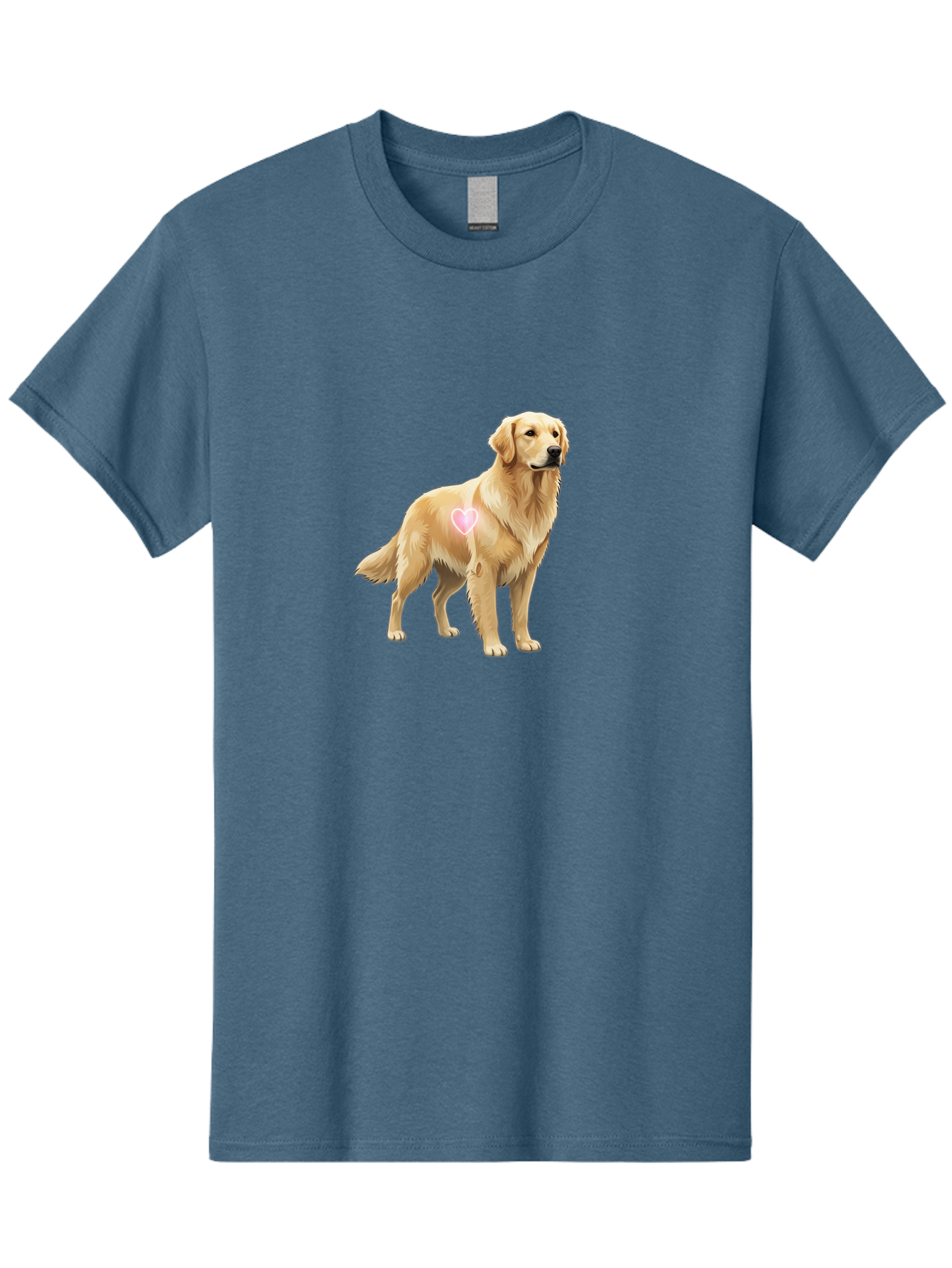 Golden-Retriever-With-Heart-1 Men'S Graphic Tee, 100% Cotton, Comfortable Casual Summer Wear, Machine Washable, Golden Retriever Dog, Heart On Dog, Cute Canine, Lovely Pet, Dog Love, Heart Symbol, Pet Friendly, Dog Graphic Bac002