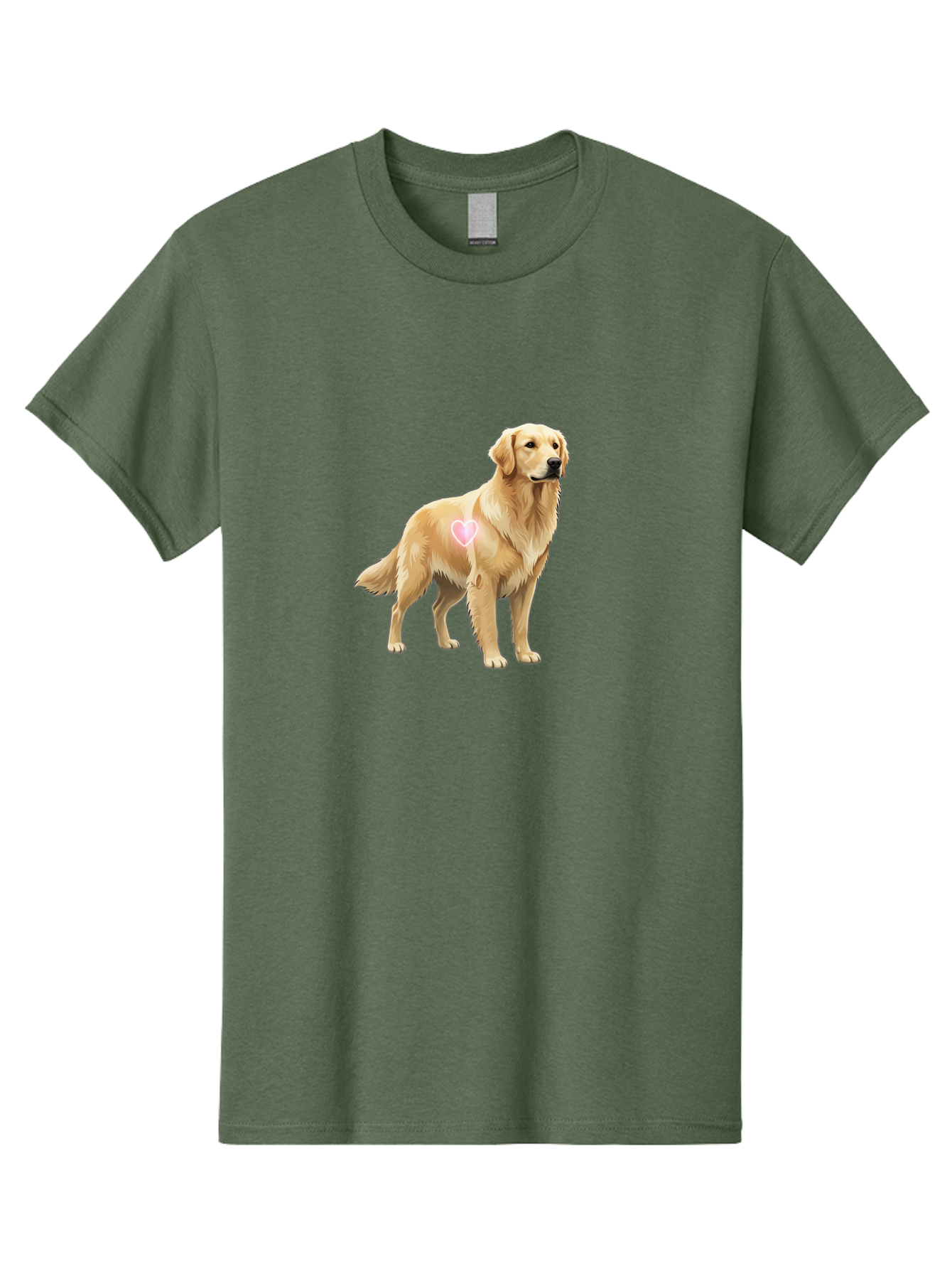 Golden-Retriever-With-Heart-1 Men'S Graphic Tee, 100% Cotton, Comfortable Casual Summer Wear, Machine Washable, Golden Retriever Dog, Heart On Dog, Cute Canine, Lovely Pet, Dog Love, Heart Symbol, Pet Friendly, Dog Graphic Bac002