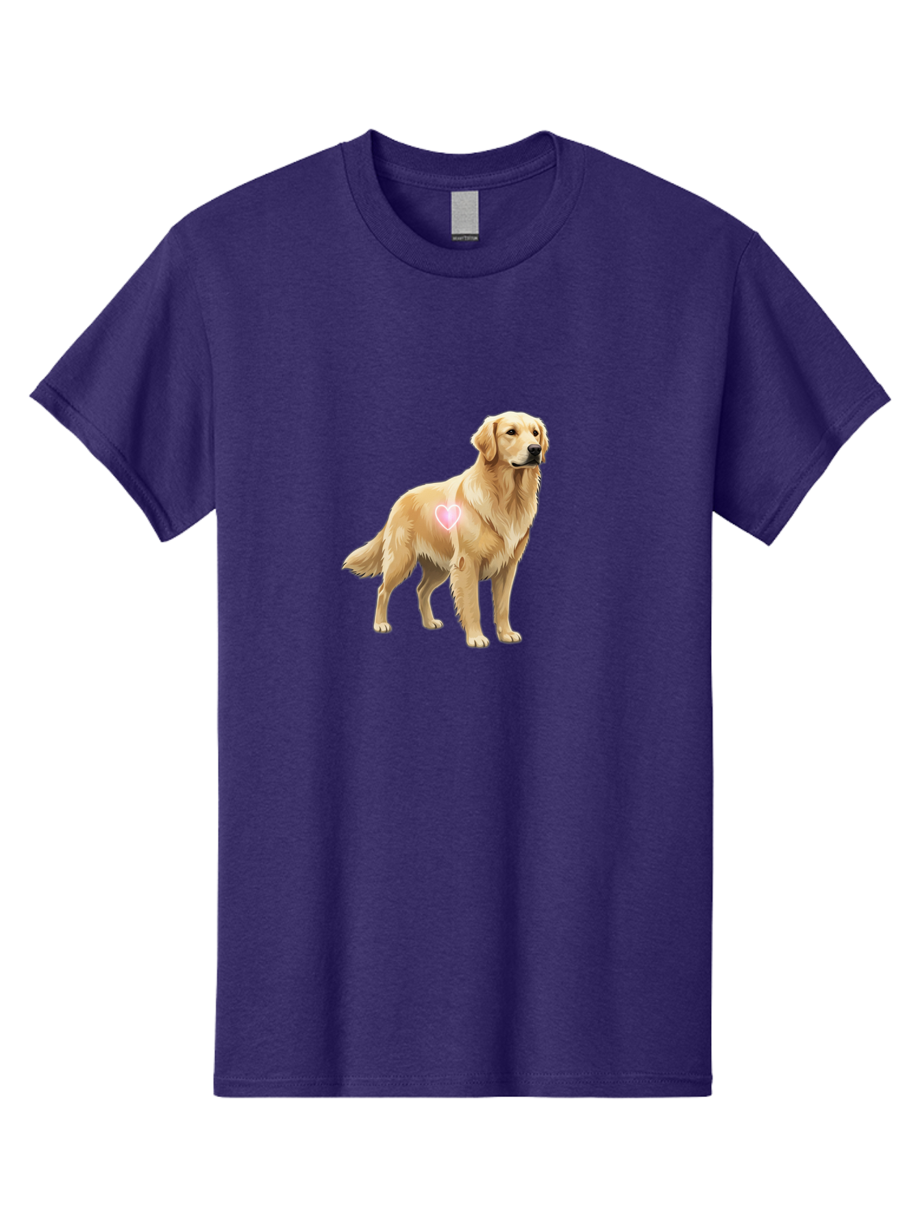 Golden-Retriever-With-Heart-1 Men'S Graphic Tee, 100% Cotton, Comfortable Casual Summer Wear, Machine Washable, Golden Retriever Dog, Heart On Dog, Cute Canine, Lovely Pet, Dog Love, Heart Symbol, Pet Friendly, Dog Graphic Bac002