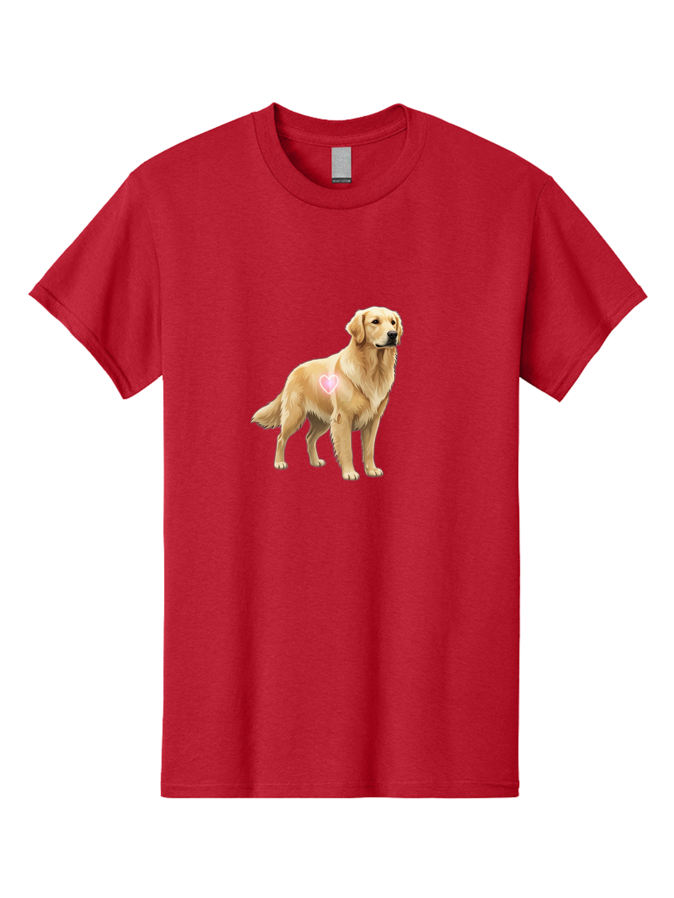 Golden-Retriever-With-Heart-1 Men'S Graphic Tee, 100% Cotton, Comfortable Casual Summer Wear, Machine Washable, Golden Retriever Dog, Heart On Dog, Cute Canine, Lovely Pet, Dog Love, Heart Symbol, Pet Friendly, Dog Graphic Bac002