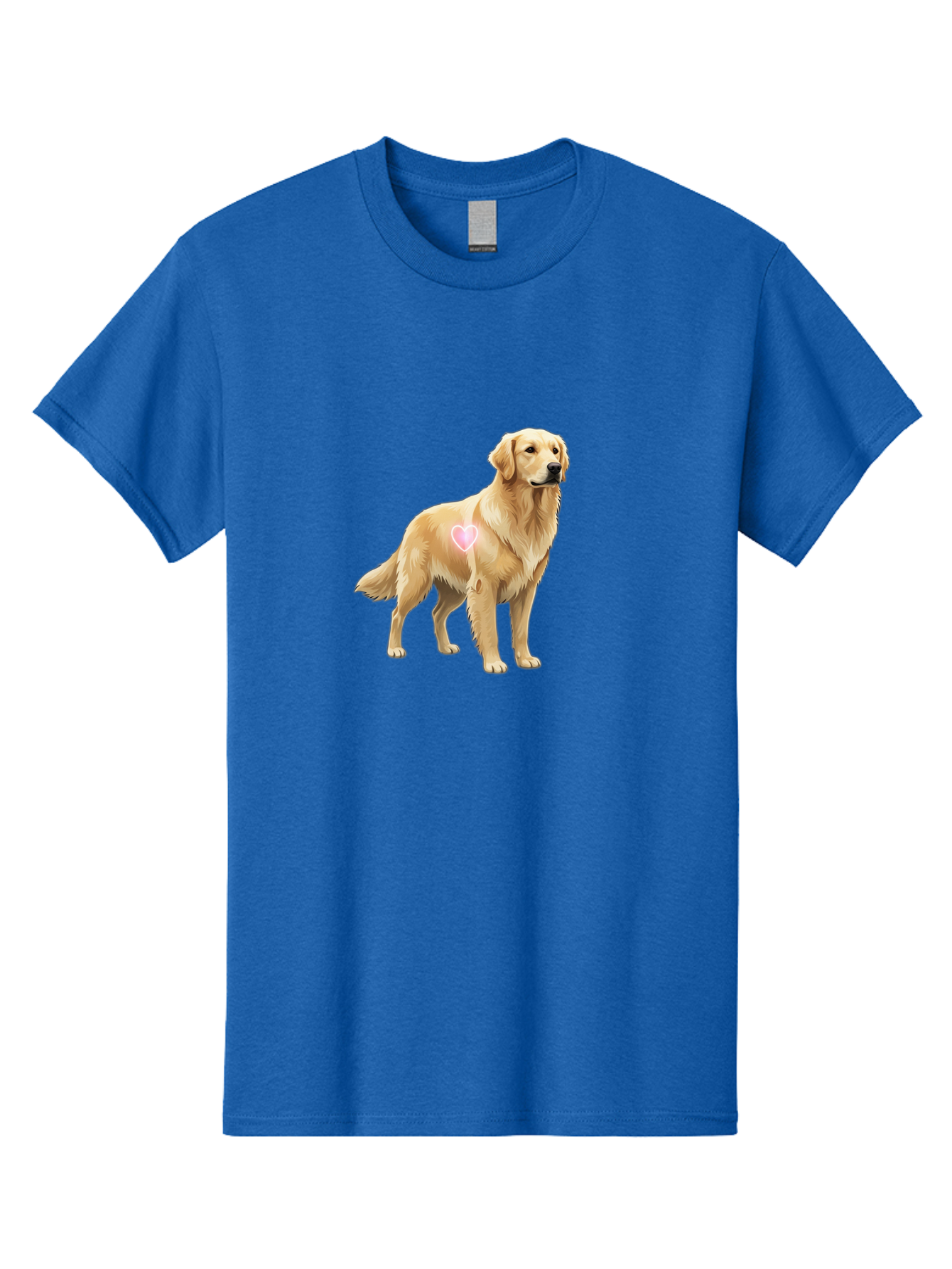 Golden-Retriever-With-Heart-1 Men'S Graphic Tee, 100% Cotton, Comfortable Casual Summer Wear, Machine Washable, Golden Retriever Dog, Heart On Dog, Cute Canine, Lovely Pet, Dog Love, Heart Symbol, Pet Friendly, Dog Graphic Bac002