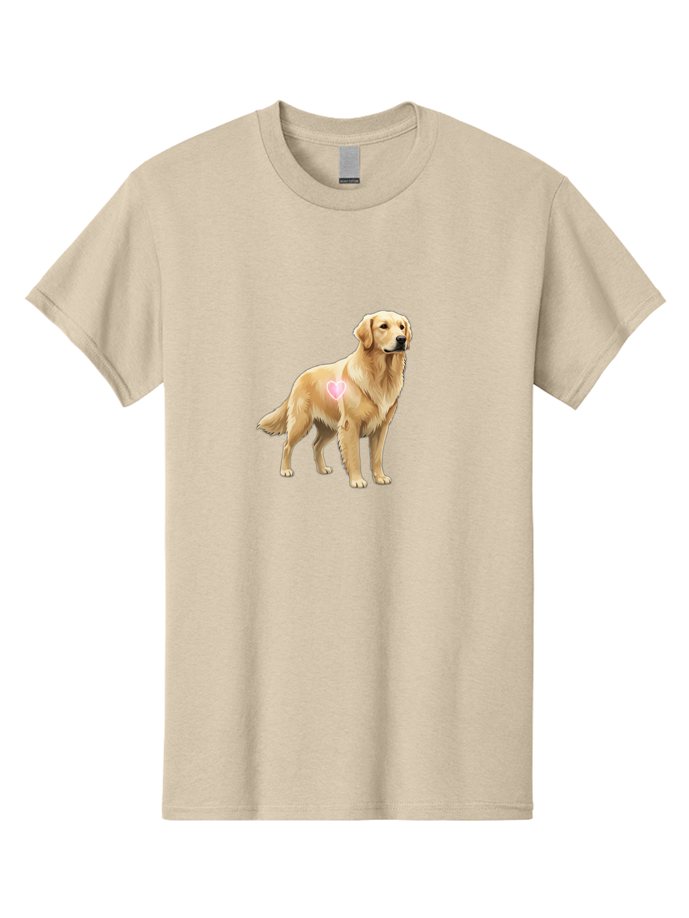 Golden-Retriever-With-Heart-1 Men'S Graphic Tee, 100% Cotton, Comfortable Casual Summer Wear, Machine Washable, Golden Retriever Dog, Heart On Dog, Cute Canine, Lovely Pet, Dog Love, Heart Symbol, Pet Friendly, Dog Graphic Bac002