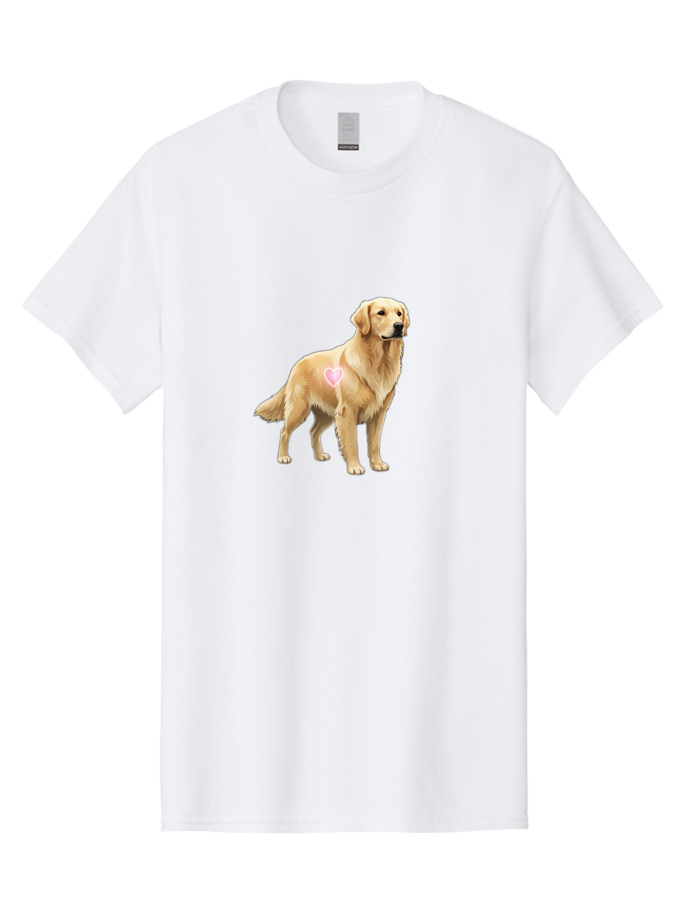 Golden-Retriever-With-Heart-1 Men'S Graphic Tee, 100% Cotton, Comfortable Casual Summer Wear, Machine Washable, Golden Retriever Dog, Heart On Dog, Cute Canine, Lovely Pet, Dog Love, Heart Symbol, Pet Friendly, Dog Graphic Bac002