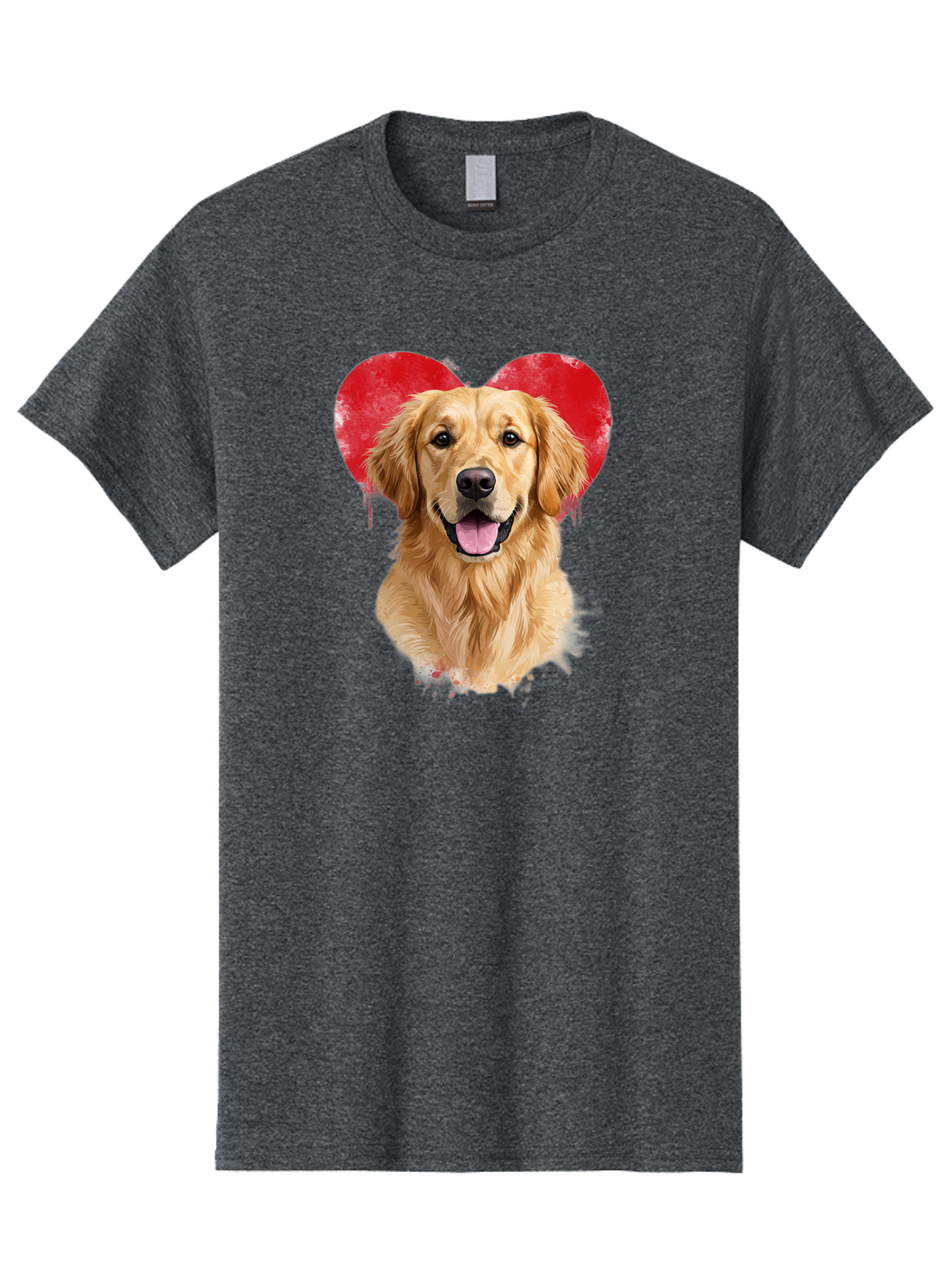 Golden-Retriever-With-Heart Men'S Graphic Tee, 100% Cotton, Comfortable Casual Summer Wear, Machine Washable, Golden Retriever, Dog Love, Red Heart, Dripping Paint, Cute Canine, Furry Friend, Heartwarming Moment, Loyal Companion, Happy Dog, Bac003