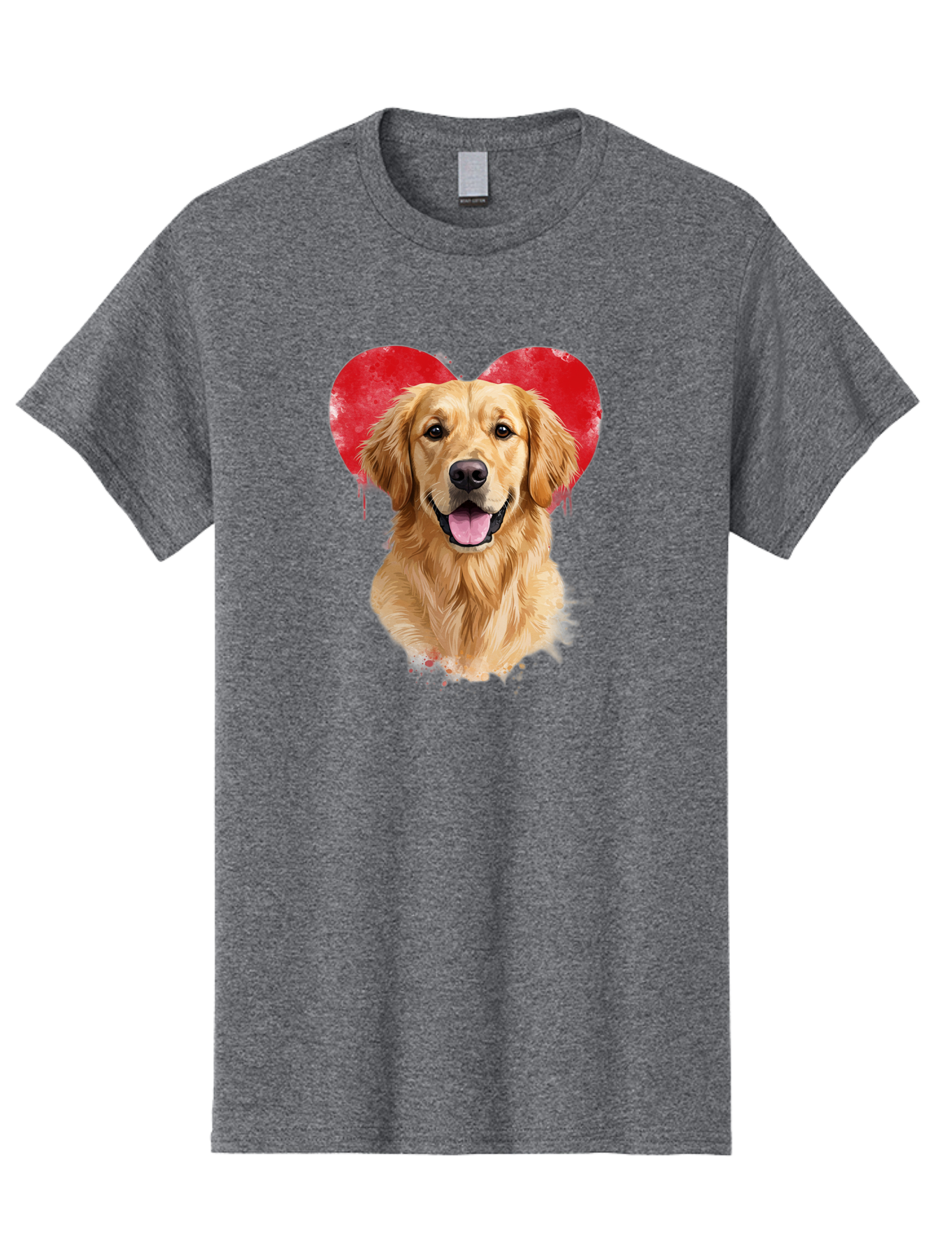 Golden-Retriever-With-Heart Men'S Graphic Tee, 100% Cotton, Comfortable Casual Summer Wear, Machine Washable, Golden Retriever, Dog Love, Red Heart, Dripping Paint, Cute Canine, Furry Friend, Heartwarming Moment, Loyal Companion, Happy Dog, Bac003