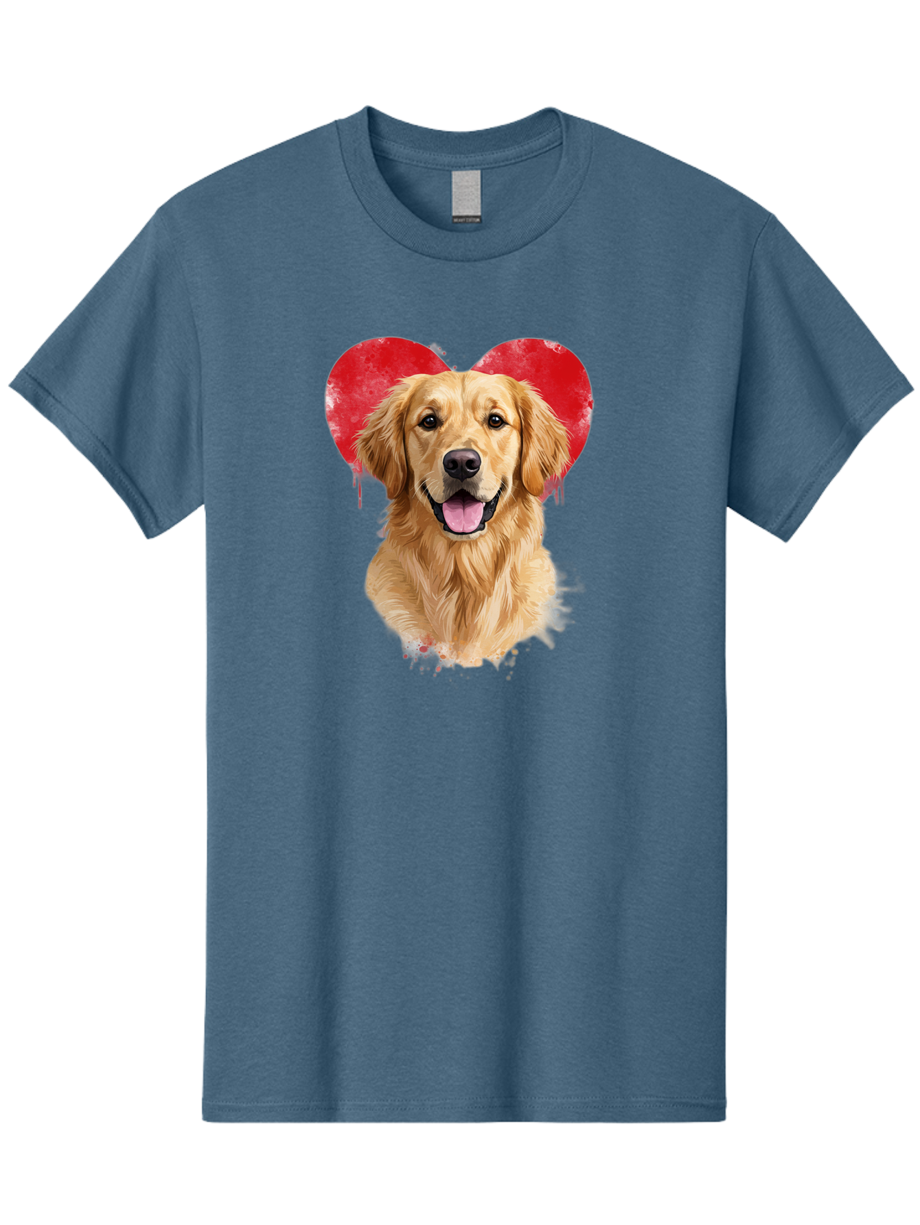 Golden-Retriever-With-Heart Men'S Graphic Tee, 100% Cotton, Comfortable Casual Summer Wear, Machine Washable, Golden Retriever, Dog Love, Red Heart, Dripping Paint, Cute Canine, Furry Friend, Heartwarming Moment, Loyal Companion, Happy Dog, Bac003