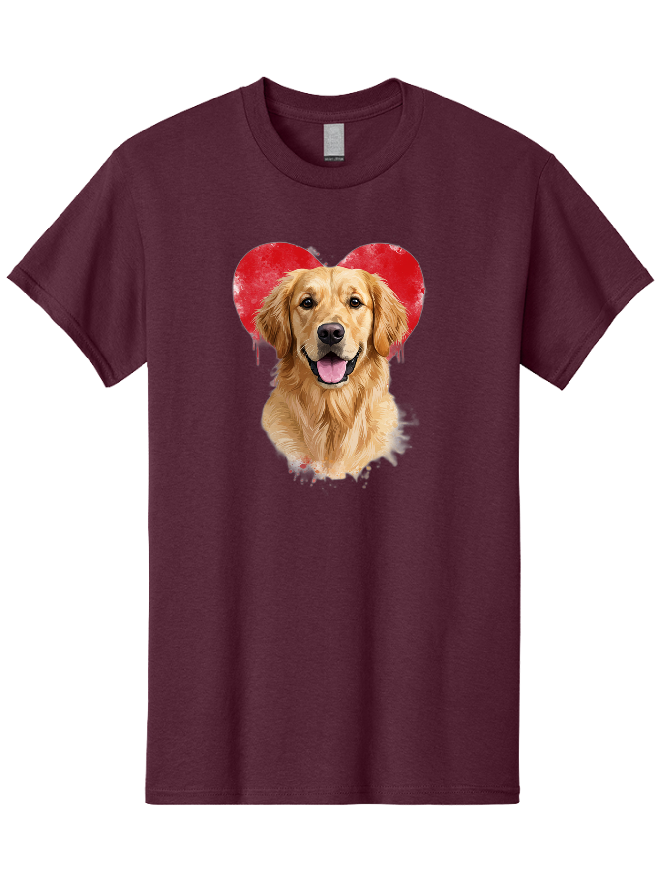 Golden-Retriever-With-Heart Men'S Graphic Tee, 100% Cotton, Comfortable Casual Summer Wear, Machine Washable, Golden Retriever, Dog Love, Red Heart, Dripping Paint, Cute Canine, Furry Friend, Heartwarming Moment, Loyal Companion, Happy Dog, Bac003