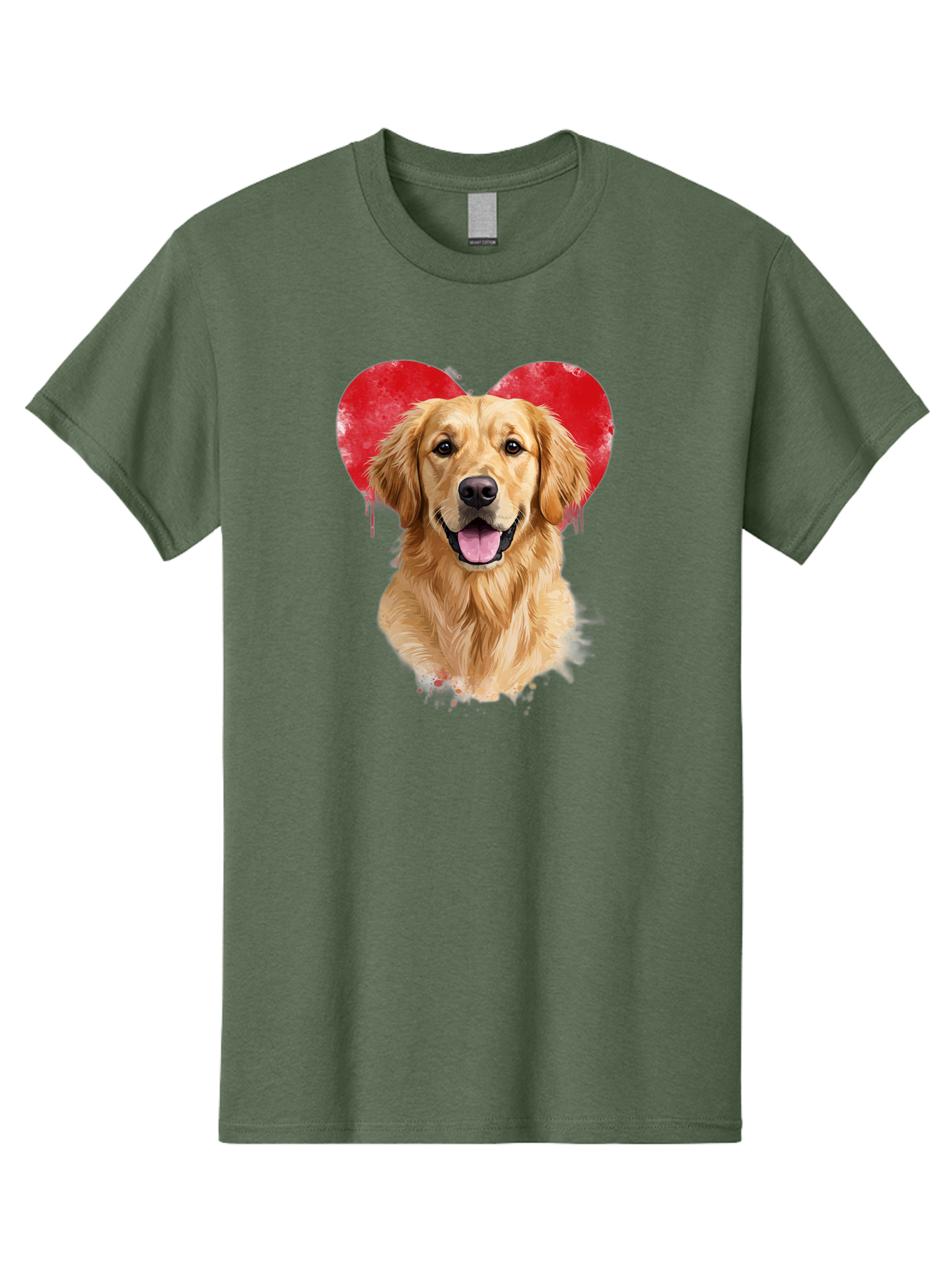 Golden-Retriever-With-Heart Men'S Graphic Tee, 100% Cotton, Comfortable Casual Summer Wear, Machine Washable, Golden Retriever, Dog Love, Red Heart, Dripping Paint, Cute Canine, Furry Friend, Heartwarming Moment, Loyal Companion, Happy Dog, Bac003