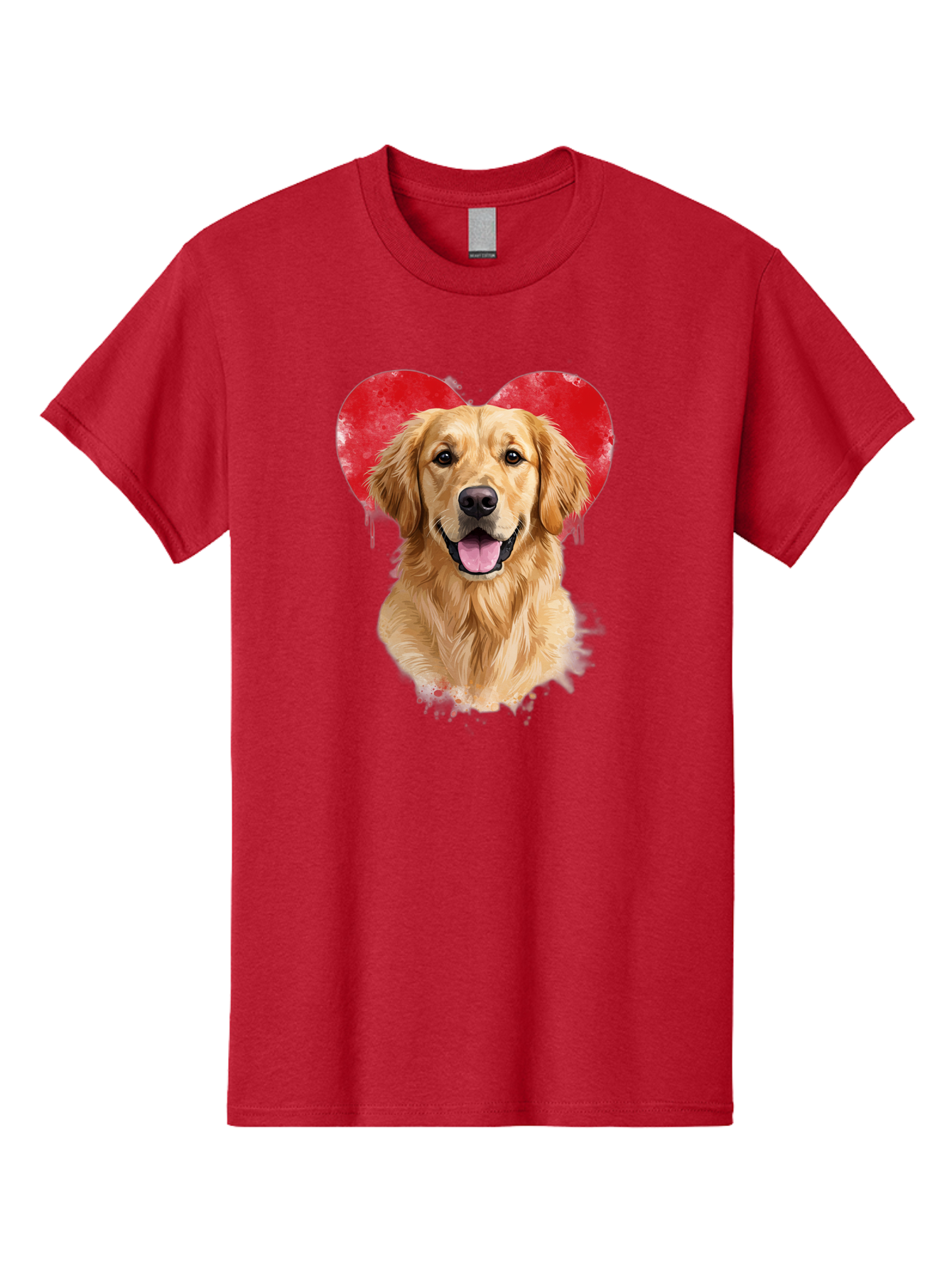 Golden-Retriever-With-Heart Men'S Graphic Tee, 100% Cotton, Comfortable Casual Summer Wear, Machine Washable, Golden Retriever, Dog Love, Red Heart, Dripping Paint, Cute Canine, Furry Friend, Heartwarming Moment, Loyal Companion, Happy Dog, Bac003
