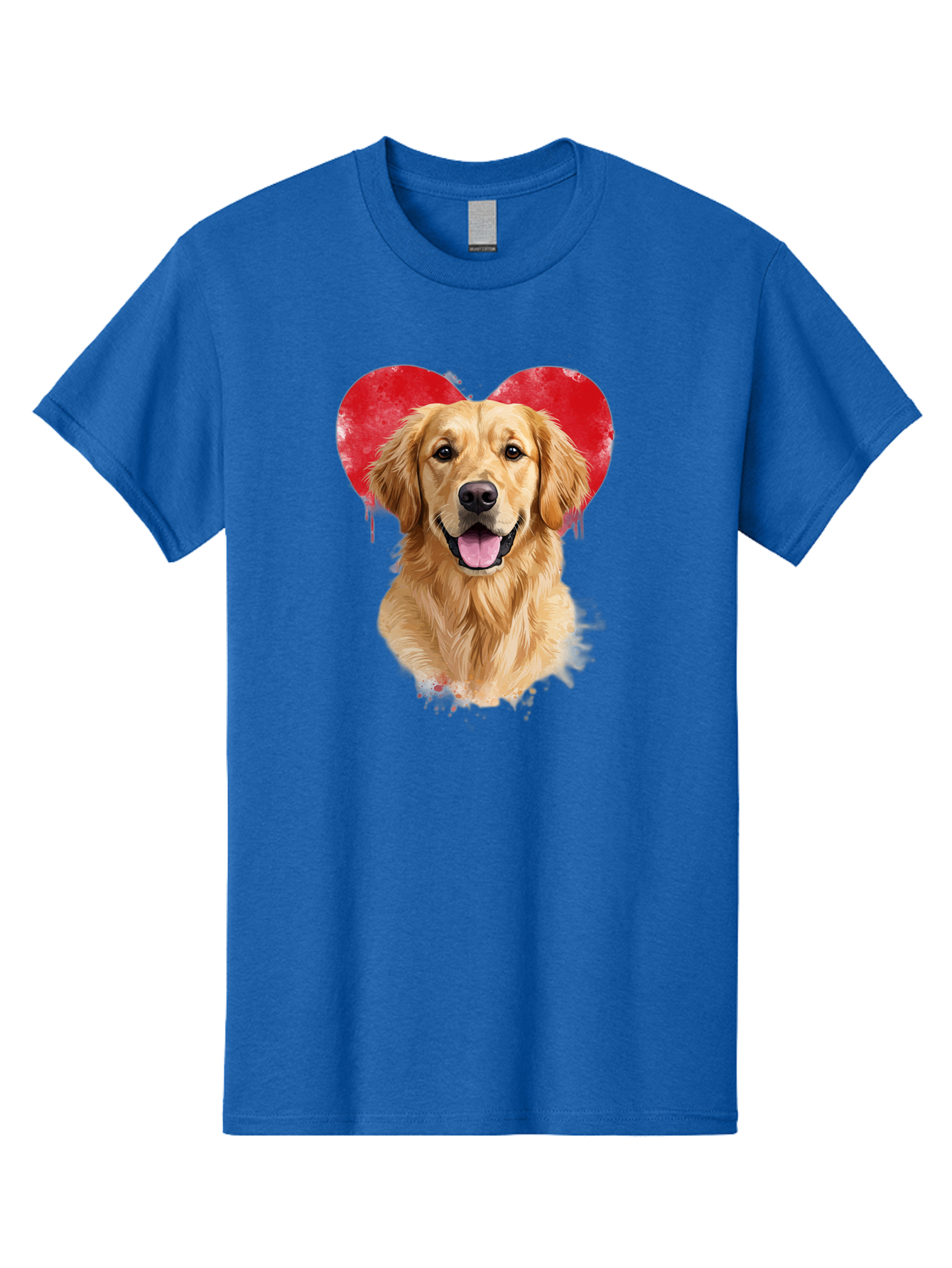 Golden-Retriever-With-Heart Men'S Graphic Tee, 100% Cotton, Comfortable Casual Summer Wear, Machine Washable, Golden Retriever, Dog Love, Red Heart, Dripping Paint, Cute Canine, Furry Friend, Heartwarming Moment, Loyal Companion, Happy Dog, Bac003