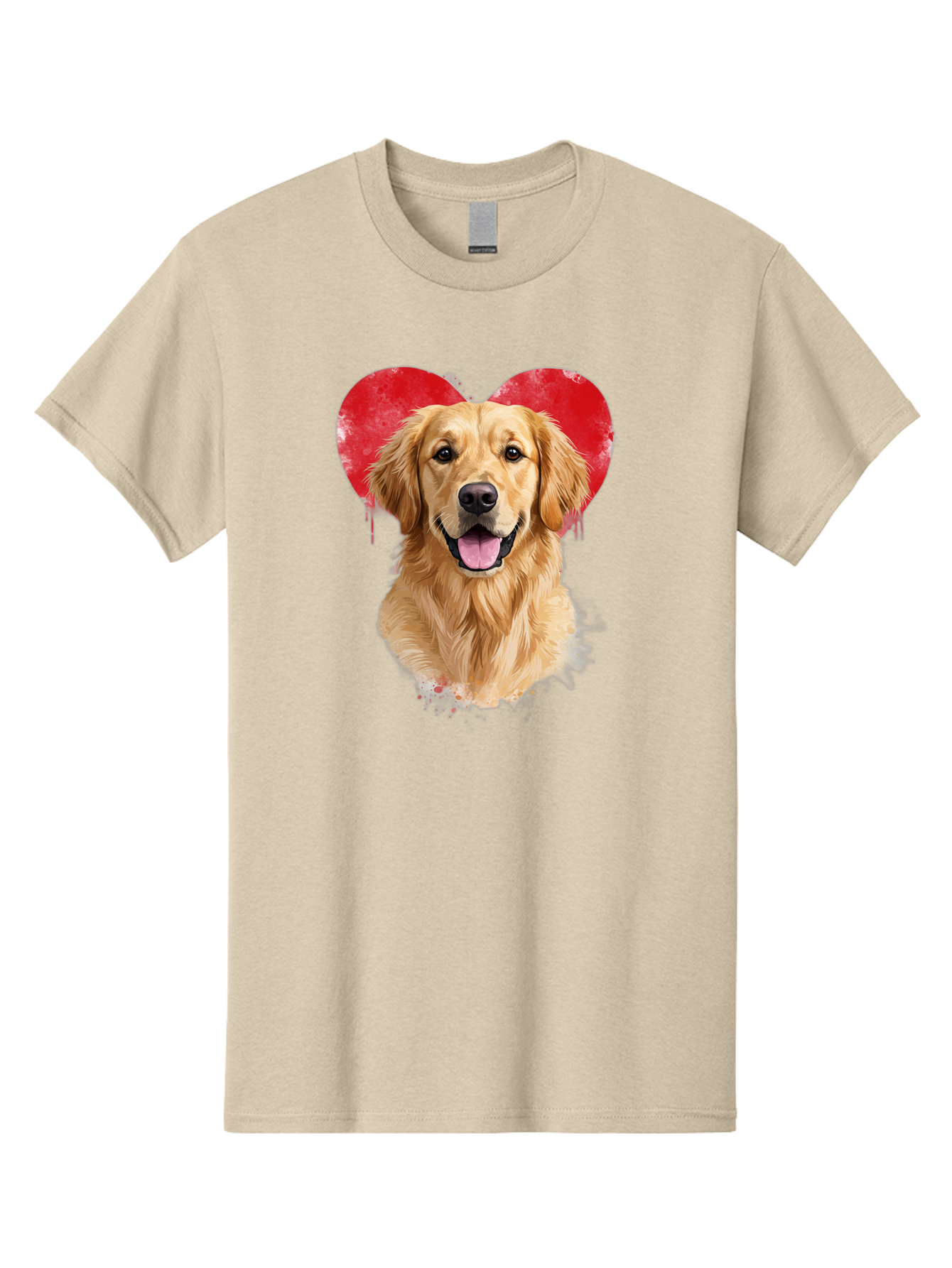 Golden-Retriever-With-Heart Men'S Graphic Tee, 100% Cotton, Comfortable Casual Summer Wear, Machine Washable, Golden Retriever, Dog Love, Red Heart, Dripping Paint, Cute Canine, Furry Friend, Heartwarming Moment, Loyal Companion, Happy Dog, Bac003