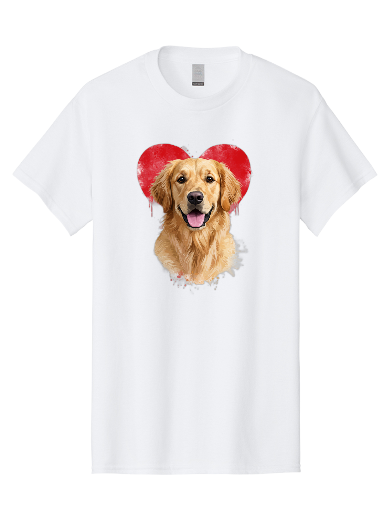 Golden-Retriever-With-Heart Men'S Graphic Tee, 100% Cotton, Comfortable Casual Summer Wear, Machine Washable, Golden Retriever, Dog Love, Red Heart, Dripping Paint, Cute Canine, Furry Friend, Heartwarming Moment, Loyal Companion, Happy Dog, Bac003