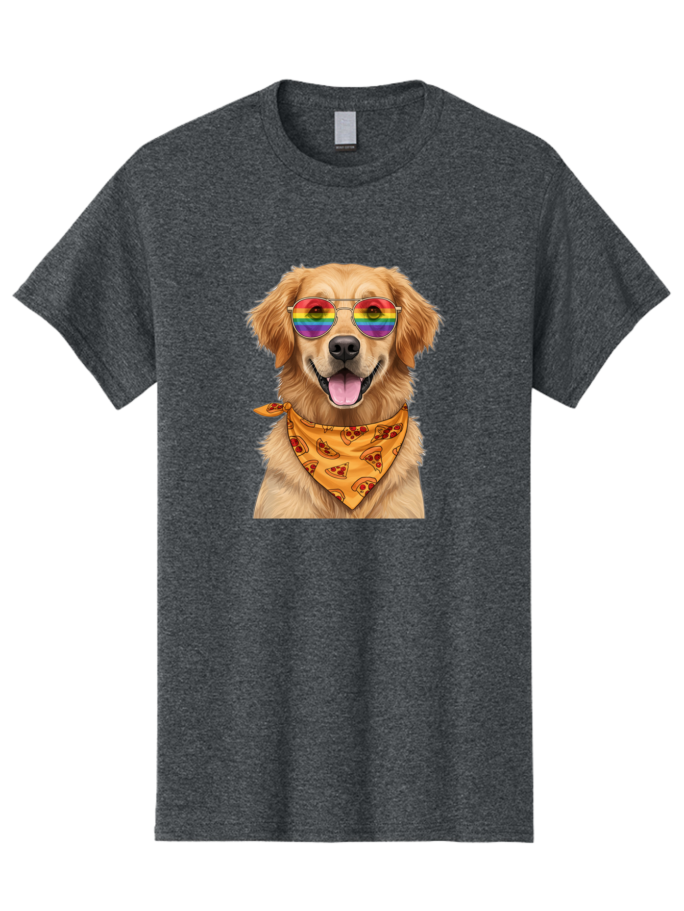 Golden-Retriever-With-Sunglasses-1 Men'S Graphic Tee, 100% Cotton, Comfortable Casual Summer Wear, Machine Washable, Funny Dog, Golden Retriever, Rainbow Sunglasses, Trendy Accessories, Pizza Bandana, Cool Canine, Playful Pet Bac004