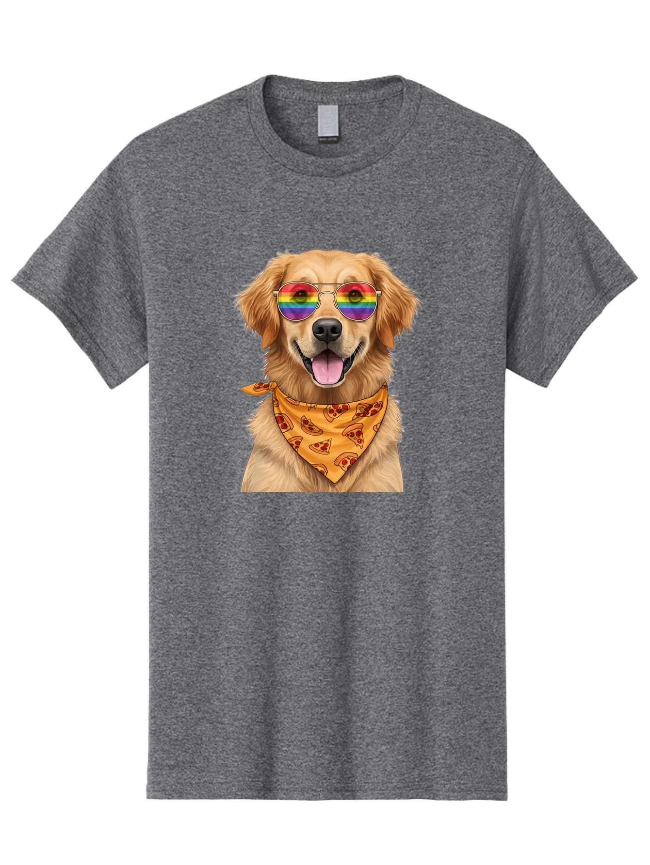Golden-Retriever-With-Sunglasses-1 Men'S Graphic Tee, 100% Cotton, Comfortable Casual Summer Wear, Machine Washable, Funny Dog, Golden Retriever, Rainbow Sunglasses, Trendy Accessories, Pizza Bandana, Cool Canine, Playful Pet Bac004