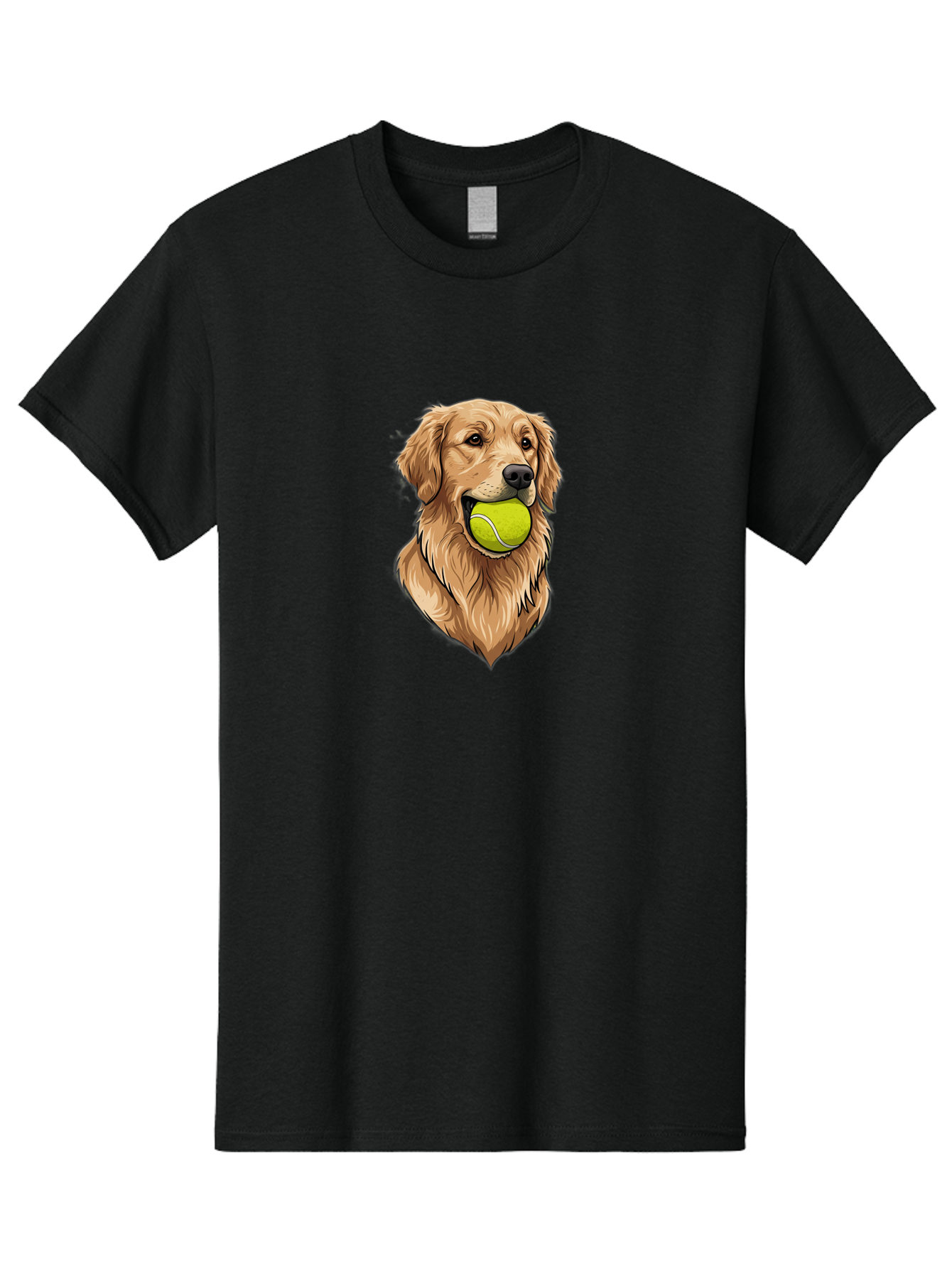 Golden-Retriever-With-Tennis-Ball Men'S Graphic Tee, 100% Cotton, Comfortable Casual Summer Wear, Machine Washable, Golden Retriever Dog Holding Tennis Ball, Playful Pup, Tennis Ball In Mouth, Fun Pet, Playful Pet, Dog Illustration, Bac006