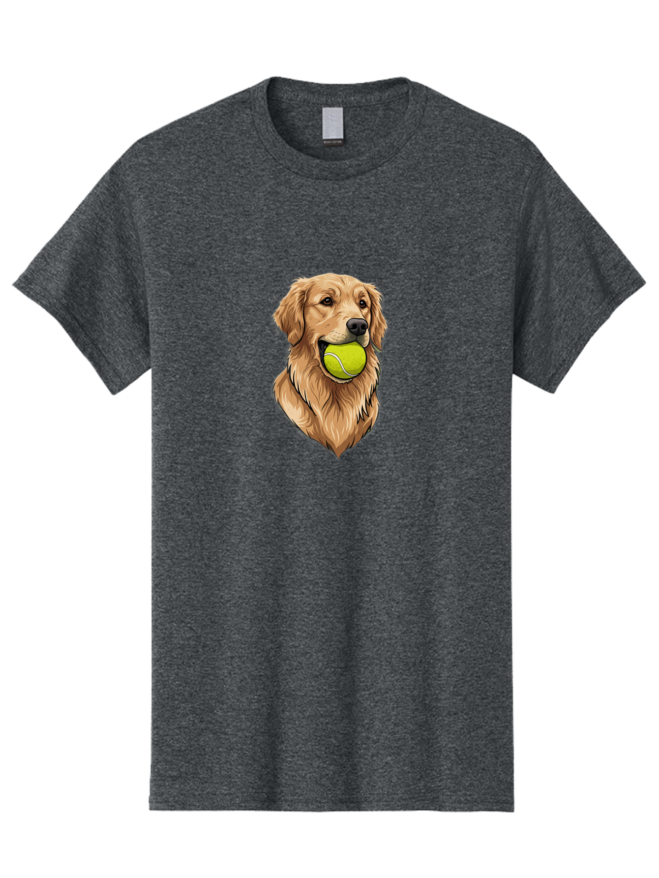 Golden-Retriever-With-Tennis-Ball Men'S Graphic Tee, 100% Cotton, Comfortable Casual Summer Wear, Machine Washable, Golden Retriever Dog Holding Tennis Ball, Playful Pup, Tennis Ball In Mouth, Fun Pet, Playful Pet, Dog Illustration, Bac006