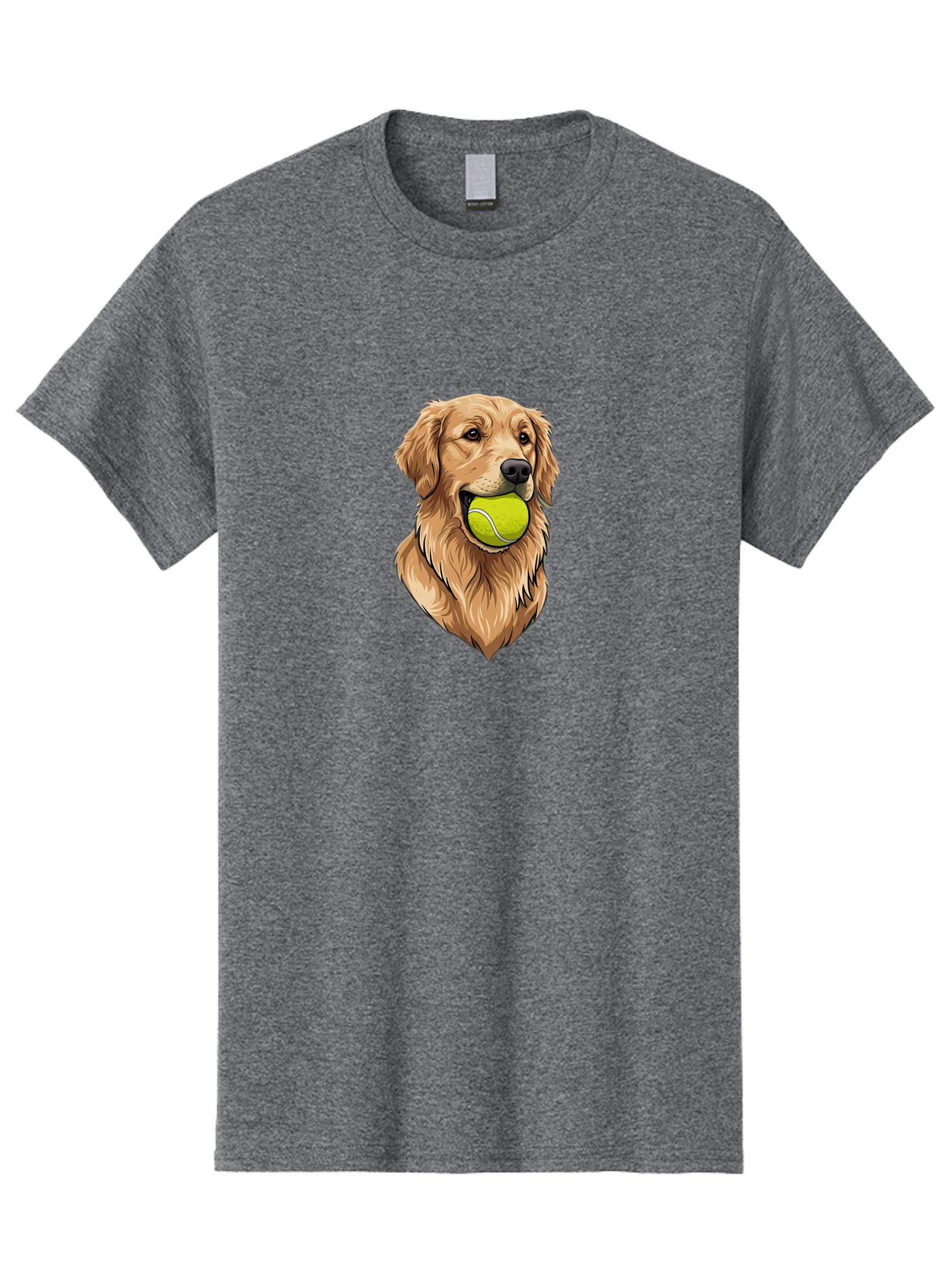 Golden-Retriever-With-Tennis-Ball Men'S Graphic Tee, 100% Cotton, Comfortable Casual Summer Wear, Machine Washable, Golden Retriever Dog Holding Tennis Ball, Playful Pup, Tennis Ball In Mouth, Fun Pet, Playful Pet, Dog Illustration, Bac006