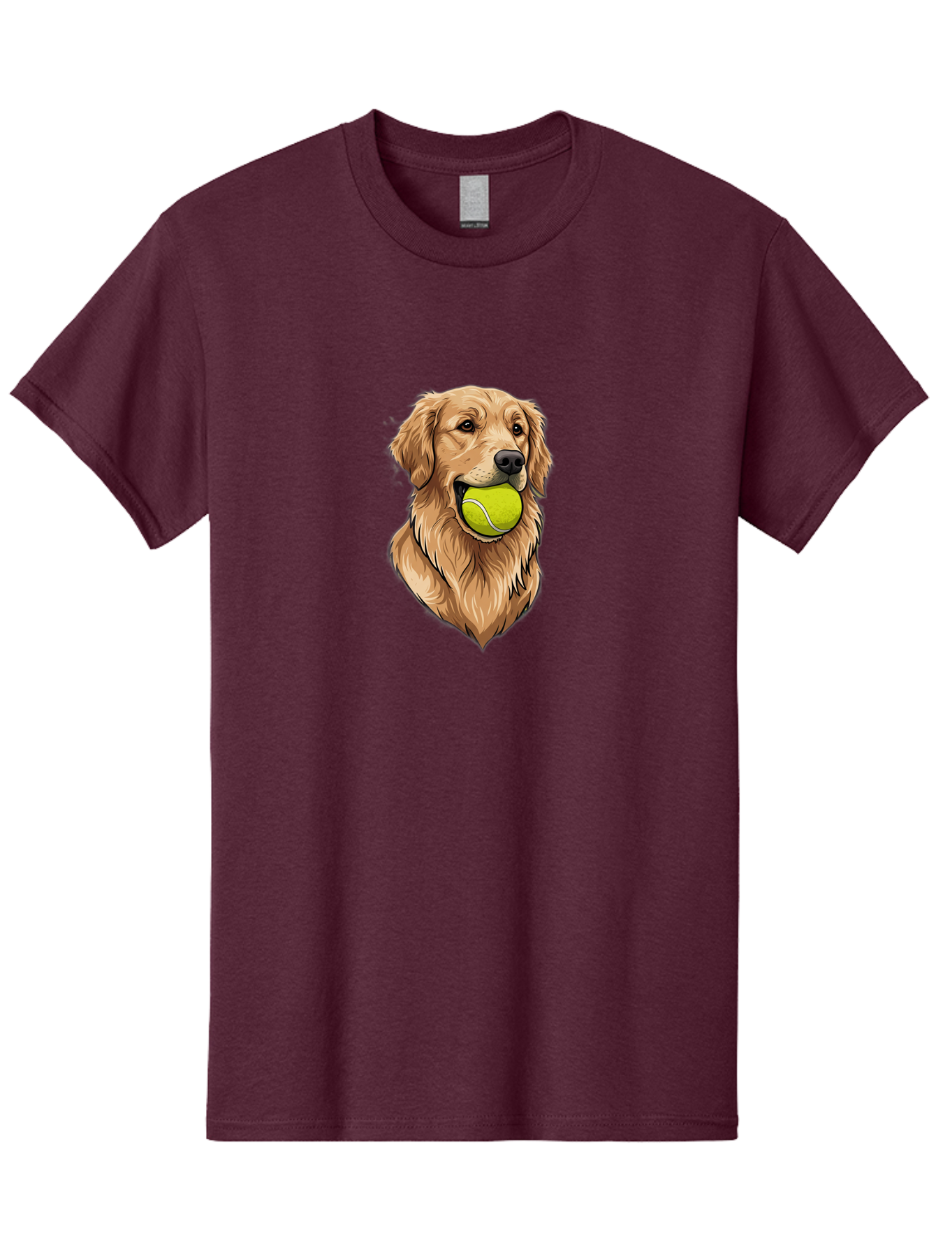 Golden-Retriever-With-Tennis-Ball Men'S Graphic Tee, 100% Cotton, Comfortable Casual Summer Wear, Machine Washable, Golden Retriever Dog Holding Tennis Ball, Playful Pup, Tennis Ball In Mouth, Fun Pet, Playful Pet, Dog Illustration, Bac006