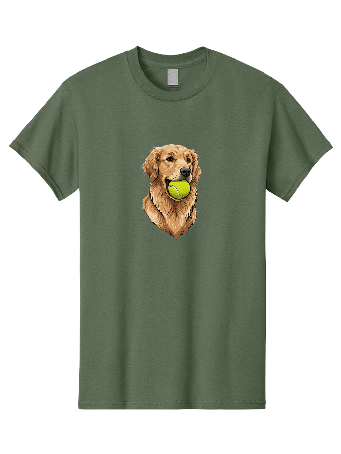 Golden-Retriever-With-Tennis-Ball Men'S Graphic Tee, 100% Cotton, Comfortable Casual Summer Wear, Machine Washable, Golden Retriever Dog Holding Tennis Ball, Playful Pup, Tennis Ball In Mouth, Fun Pet, Playful Pet, Dog Illustration, Bac006