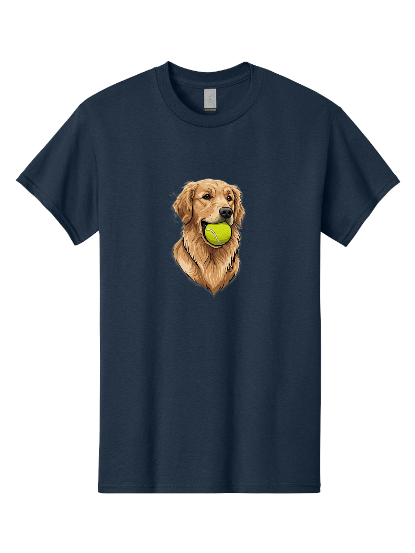 Golden-Retriever-With-Tennis-Ball Men'S Graphic Tee, 100% Cotton, Comfortable Casual Summer Wear, Machine Washable, Golden Retriever Dog Holding Tennis Ball, Playful Pup, Tennis Ball In Mouth, Fun Pet, Playful Pet, Dog Illustration, Bac006