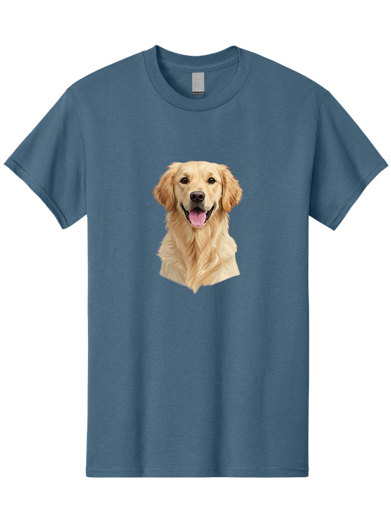 Golden-Retriever Men'S Graphic Tee, 100% Cotton, Comfortable Casual Summer Wear, Machine Washable, Happy Golden Retriever, Friendly Dog, Smiling Pet, Playful Animal, Cute Canine, Dog Portrait, Retriever Illustration Bac007