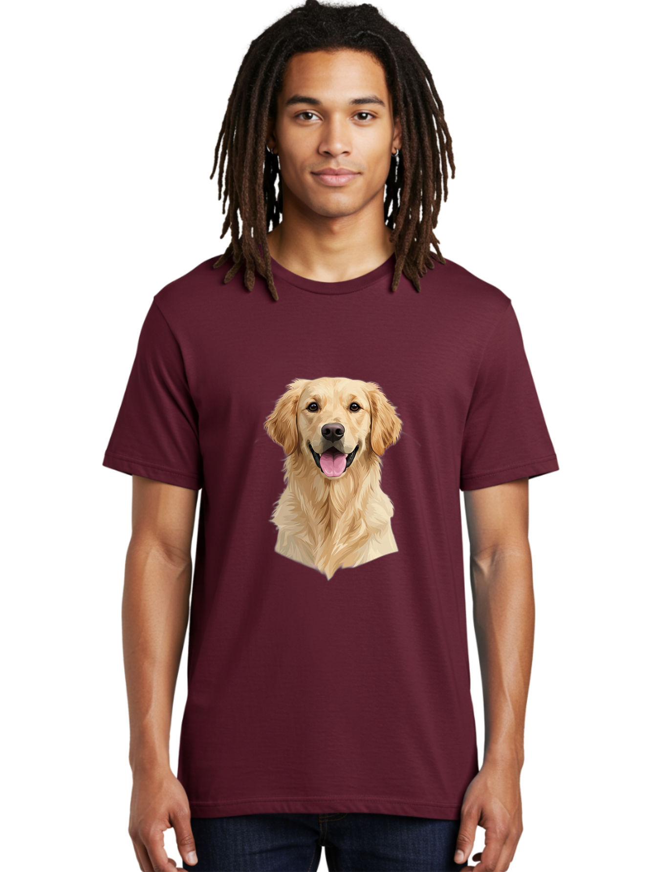 Golden-Retriever Men'S Graphic Tee, 100% Cotton, Comfortable Casual Summer Wear, Machine Washable, Happy Golden Retriever, Friendly Dog, Smiling Pet, Playful Animal, Cute Canine, Dog Portrait, Retriever Illustration Bac007