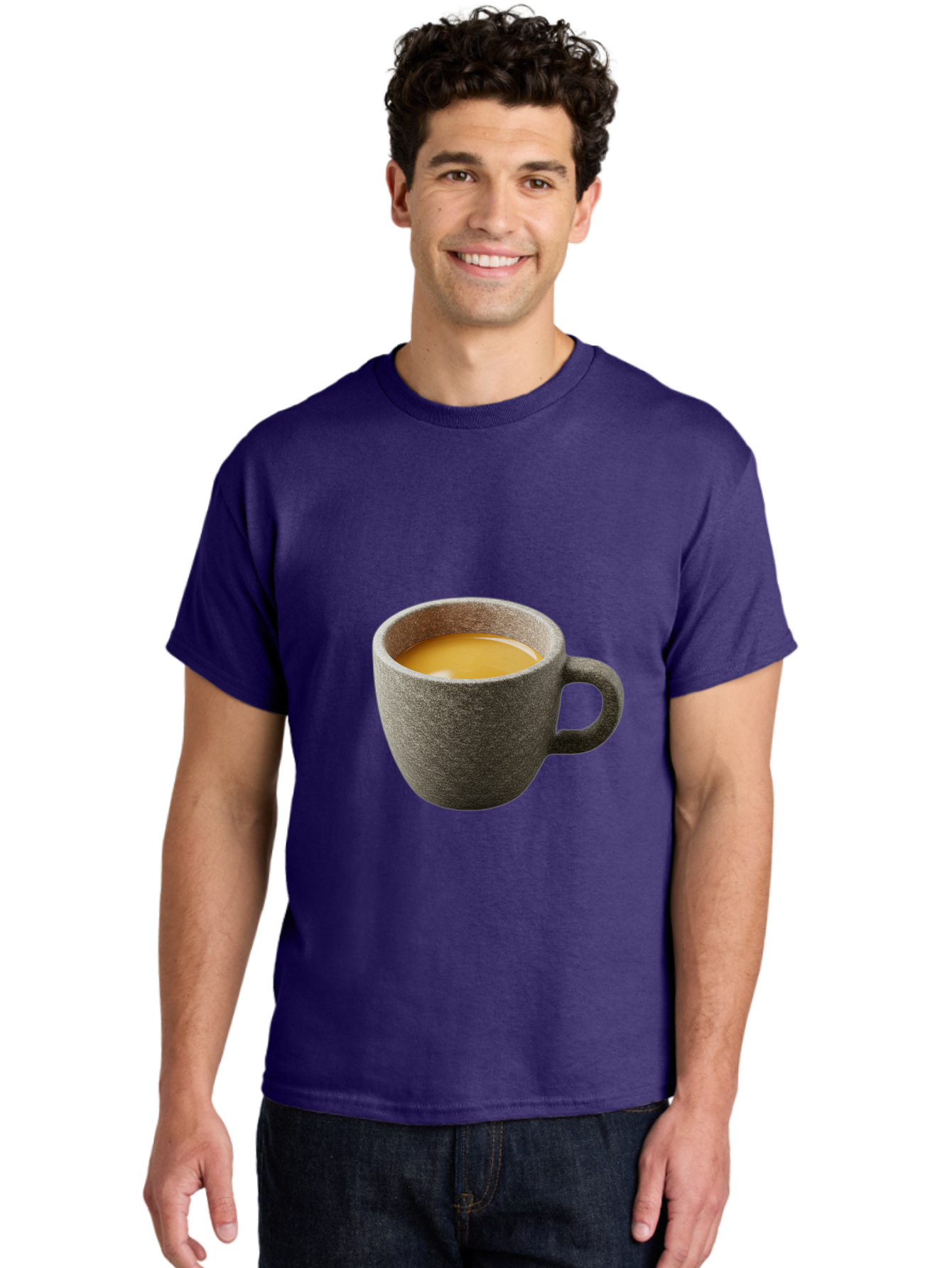 Grey-Coffee-Mug Men'S Graphic Tee, 100% Cotton, Comfortable Casual Summer Wear, Machine Washable, Coffee Cup, Gray Mug, Coffee Drink, Morning Coffee, Coffee Time, Beverage, Hot Drink, Cozy Moment Bac008