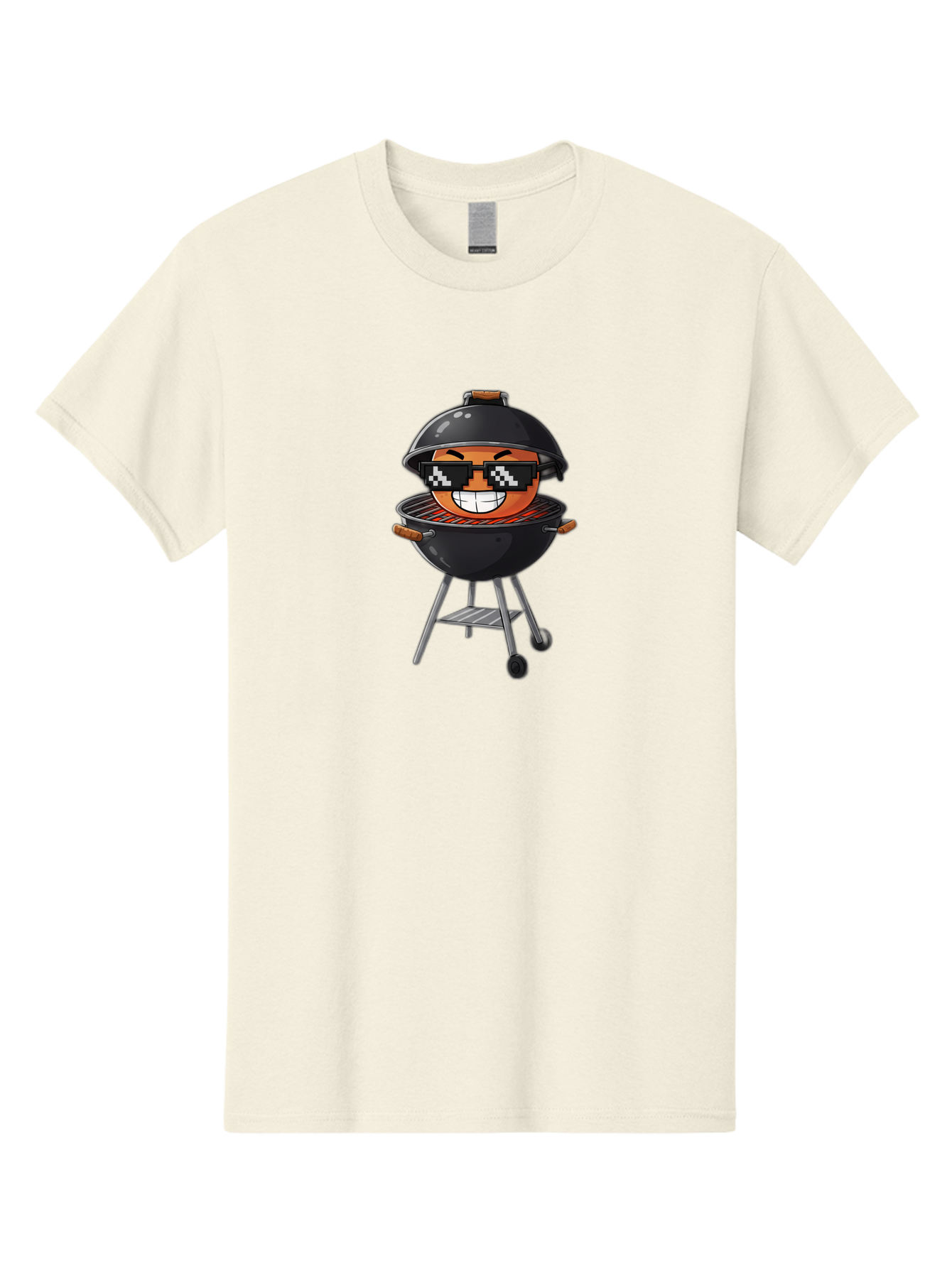 Grill-Emoji Men'S Graphic Tee, 100% Cotton, Comfortable Casual Summer Wear, Machine Washable, Burger In Barbecue Grill, Cool Burger, Grill Master, Barbecue Party, Funny Cartoon, Pixelated Sunglasses, Happy Burger, Grill Scene, Summer Vibe, Bac009