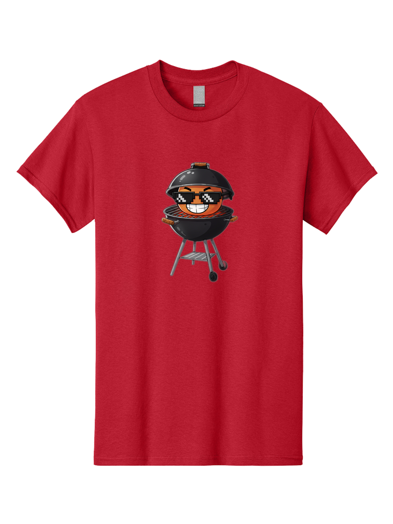 Grill-Emoji Men'S Graphic Tee, 100% Cotton, Comfortable Casual Summer Wear, Machine Washable, Burger In Barbecue Grill, Cool Burger, Grill Master, Barbecue Party, Funny Cartoon, Pixelated Sunglasses, Happy Burger, Grill Scene, Summer Vibe, Bac009