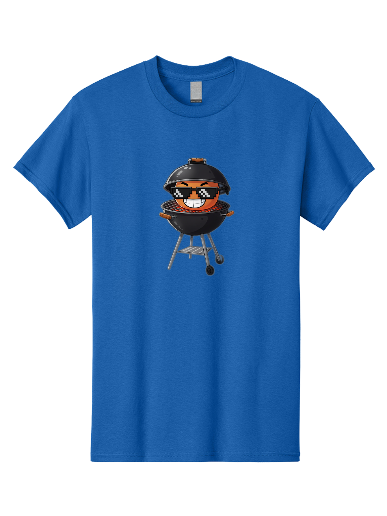 Grill-Emoji Men'S Graphic Tee, 100% Cotton, Comfortable Casual Summer Wear, Machine Washable, Burger In Barbecue Grill, Cool Burger, Grill Master, Barbecue Party, Funny Cartoon, Pixelated Sunglasses, Happy Burger, Grill Scene, Summer Vibe, Bac009