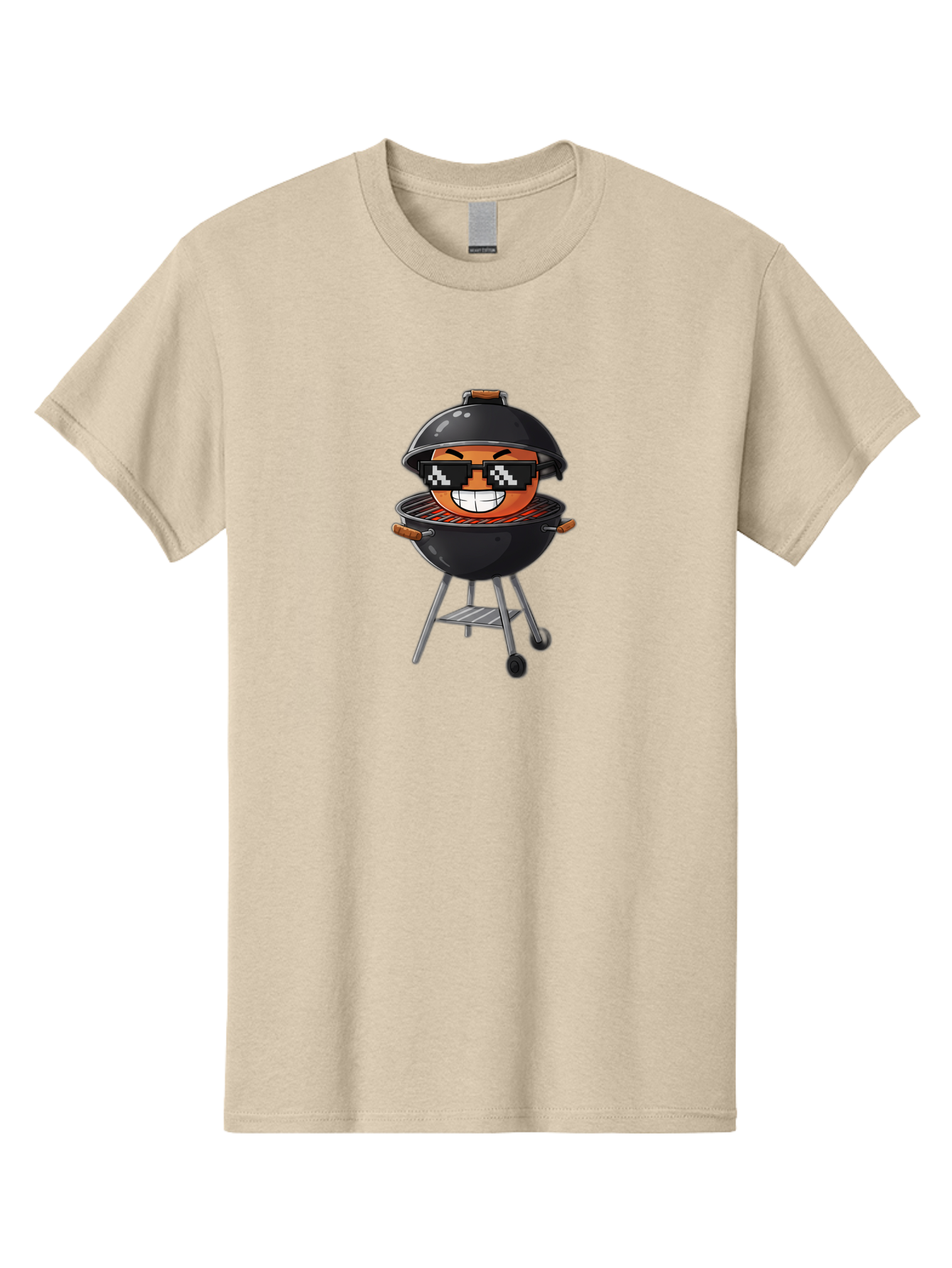 Grill-Emoji Men'S Graphic Tee, 100% Cotton, Comfortable Casual Summer Wear, Machine Washable, Burger In Barbecue Grill, Cool Burger, Grill Master, Barbecue Party, Funny Cartoon, Pixelated Sunglasses, Happy Burger, Grill Scene, Summer Vibe, Bac009