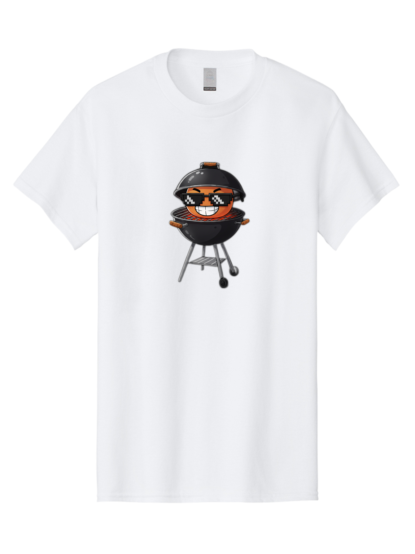 Grill-Emoji Men'S Graphic Tee, 100% Cotton, Comfortable Casual Summer Wear, Machine Washable, Burger In Barbecue Grill, Cool Burger, Grill Master, Barbecue Party, Funny Cartoon, Pixelated Sunglasses, Happy Burger, Grill Scene, Summer Vibe, Bac009