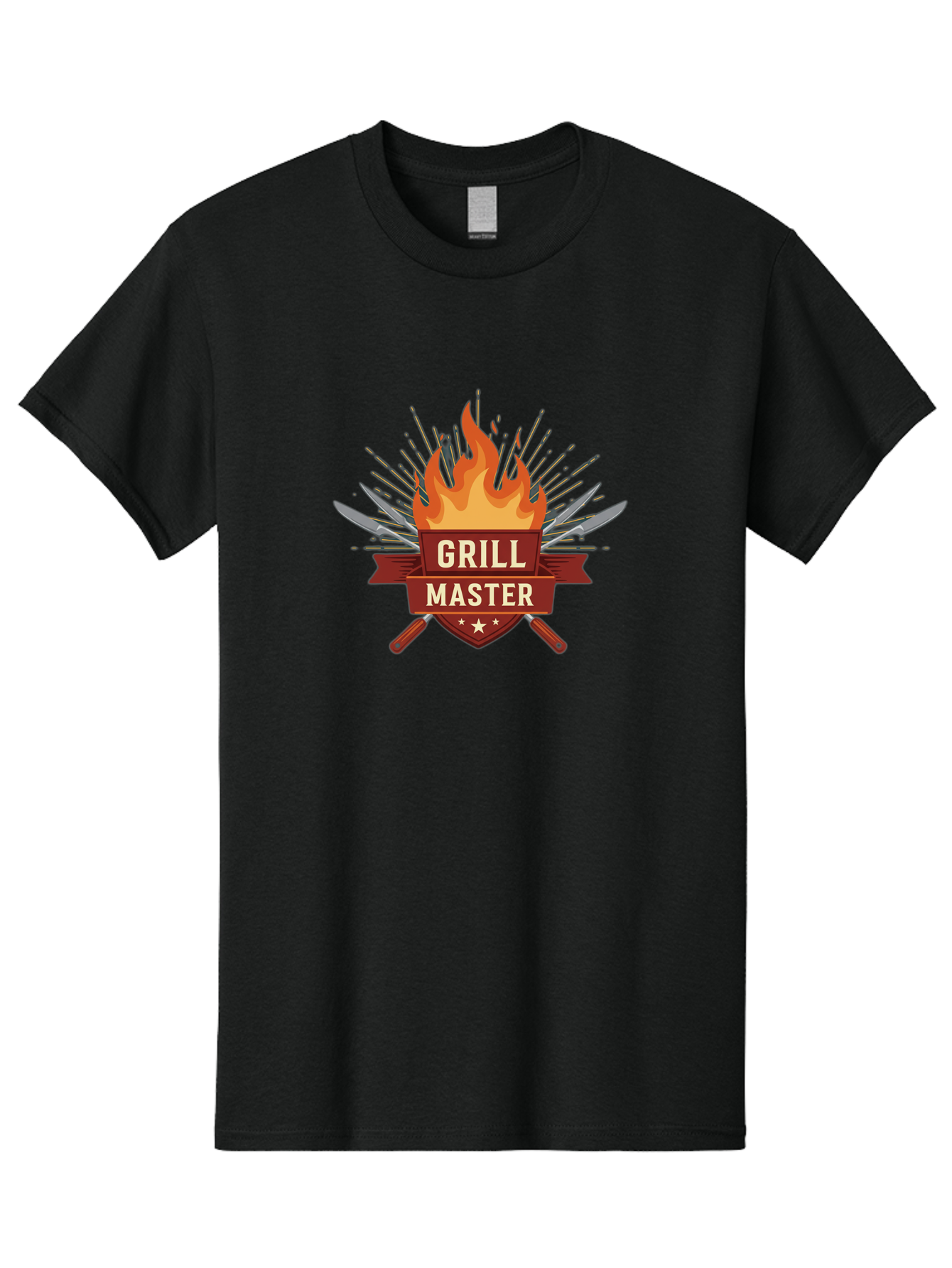 Grill-Master-2 Men'S Graphic Tee, 100% Cotton, Comfortable Casual Summer Wear, Machine Washable, Grill Master Logo, Kitchen Utensils, Chef Knives, Flame Design, Cooking Emblem, Culinary Arts, Barbecue Symbol, Cooking Flames, Chef Badge Bac011