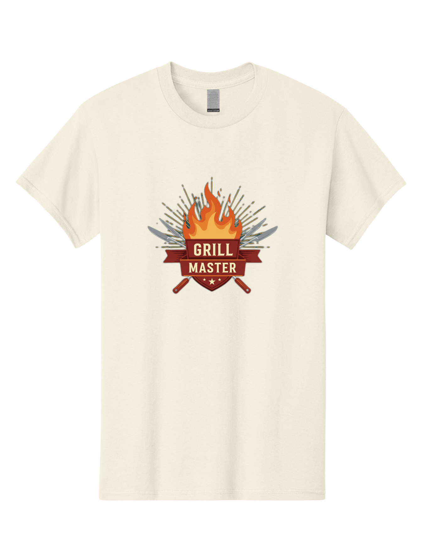 Grill-Master-2 Men'S Graphic Tee, 100% Cotton, Comfortable Casual Summer Wear, Machine Washable, Grill Master Logo, Kitchen Utensils, Chef Knives, Flame Design, Cooking Emblem, Culinary Arts, Barbecue Symbol, Cooking Flames, Chef Badge Bac011