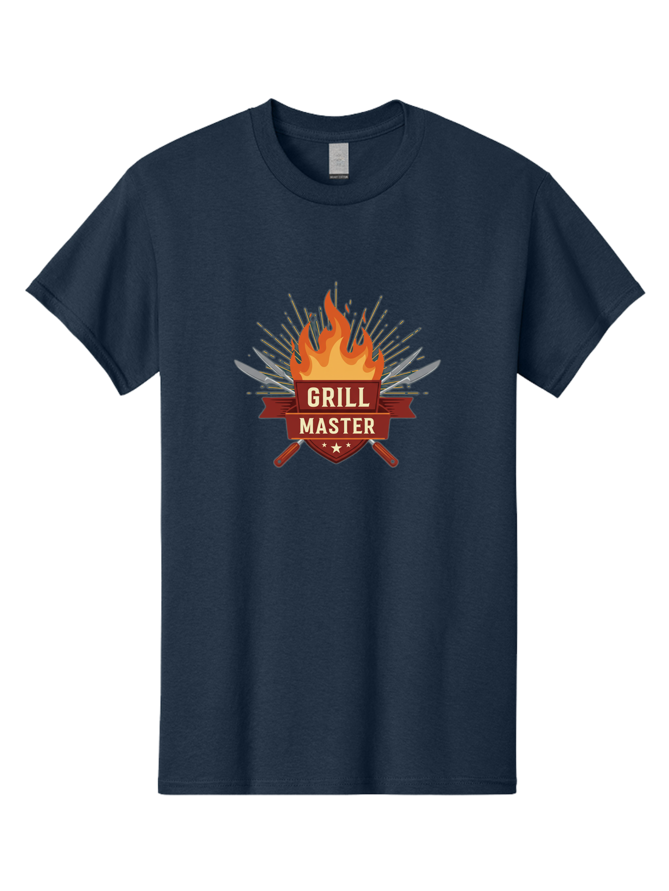 Grill-Master-2 Men'S Graphic Tee, 100% Cotton, Comfortable Casual Summer Wear, Machine Washable, Grill Master Logo, Kitchen Utensils, Chef Knives, Flame Design, Cooking Emblem, Culinary Arts, Barbecue Symbol, Cooking Flames, Chef Badge Bac011
