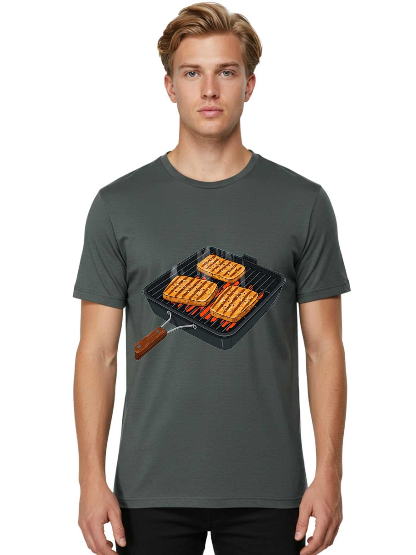 Grilled-Cheese-Sandwich Men'S Graphic Tee, 100% Cotton, Comfortable Casual Summer Wear, Machine Washable, Grilled Sandwiches, Toasted Bread, Barbecue Grill, Cooking Outdoors, Grilled Marks, Flame Grilled Food, Summer Cooking, Outdoor Cooking, Bac014