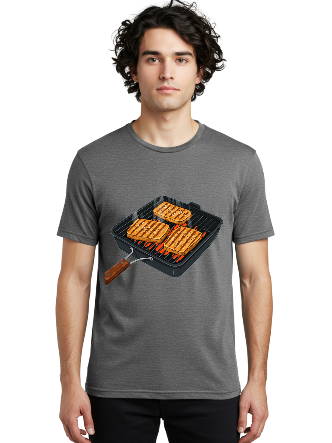 Grilled-Cheese-Sandwich Men'S Graphic Tee, 100% Cotton, Comfortable Casual Summer Wear, Machine Washable, Grilled Sandwiches, Toasted Bread, Barbecue Grill, Cooking Outdoors, Grilled Marks, Flame Grilled Food, Summer Cooking, Outdoor Cooking, Bac014