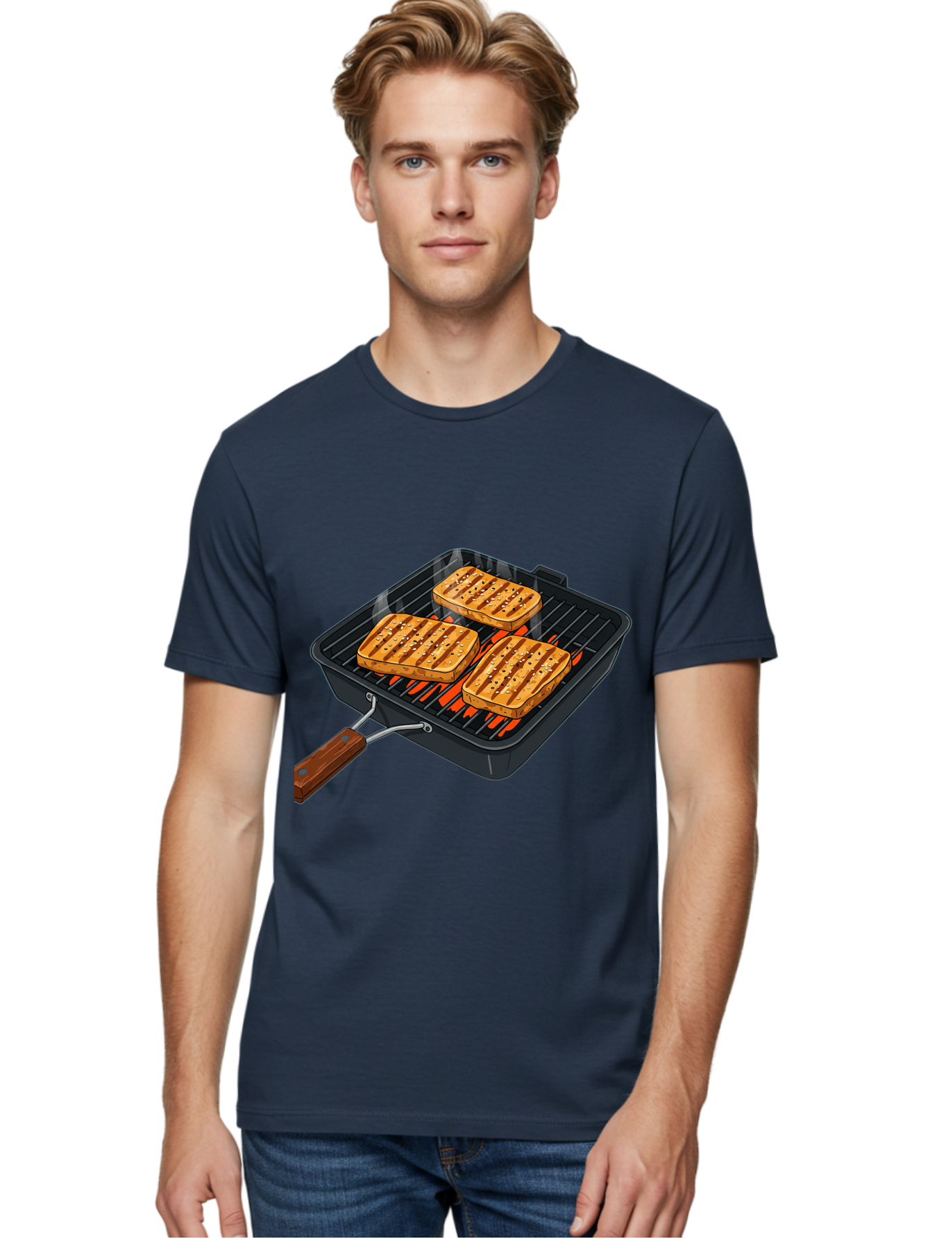 Grilled-Cheese-Sandwich Men'S Graphic Tee, 100% Cotton, Comfortable Casual Summer Wear, Machine Washable, Grilled Sandwiches, Toasted Bread, Barbecue Grill, Cooking Outdoors, Grilled Marks, Flame Grilled Food, Summer Cooking, Outdoor Cooking, Bac014