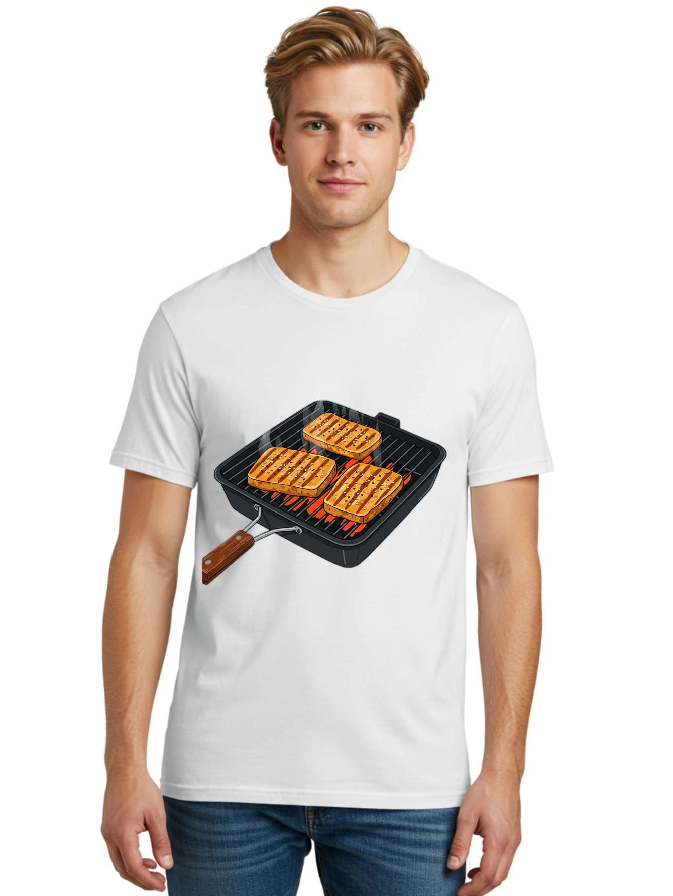 Grilled-Cheese-Sandwich Men'S Graphic Tee, 100% Cotton, Comfortable Casual Summer Wear, Machine Washable, Grilled Sandwiches, Toasted Bread, Barbecue Grill, Cooking Outdoors, Grilled Marks, Flame Grilled Food, Summer Cooking, Outdoor Cooking, Bac014