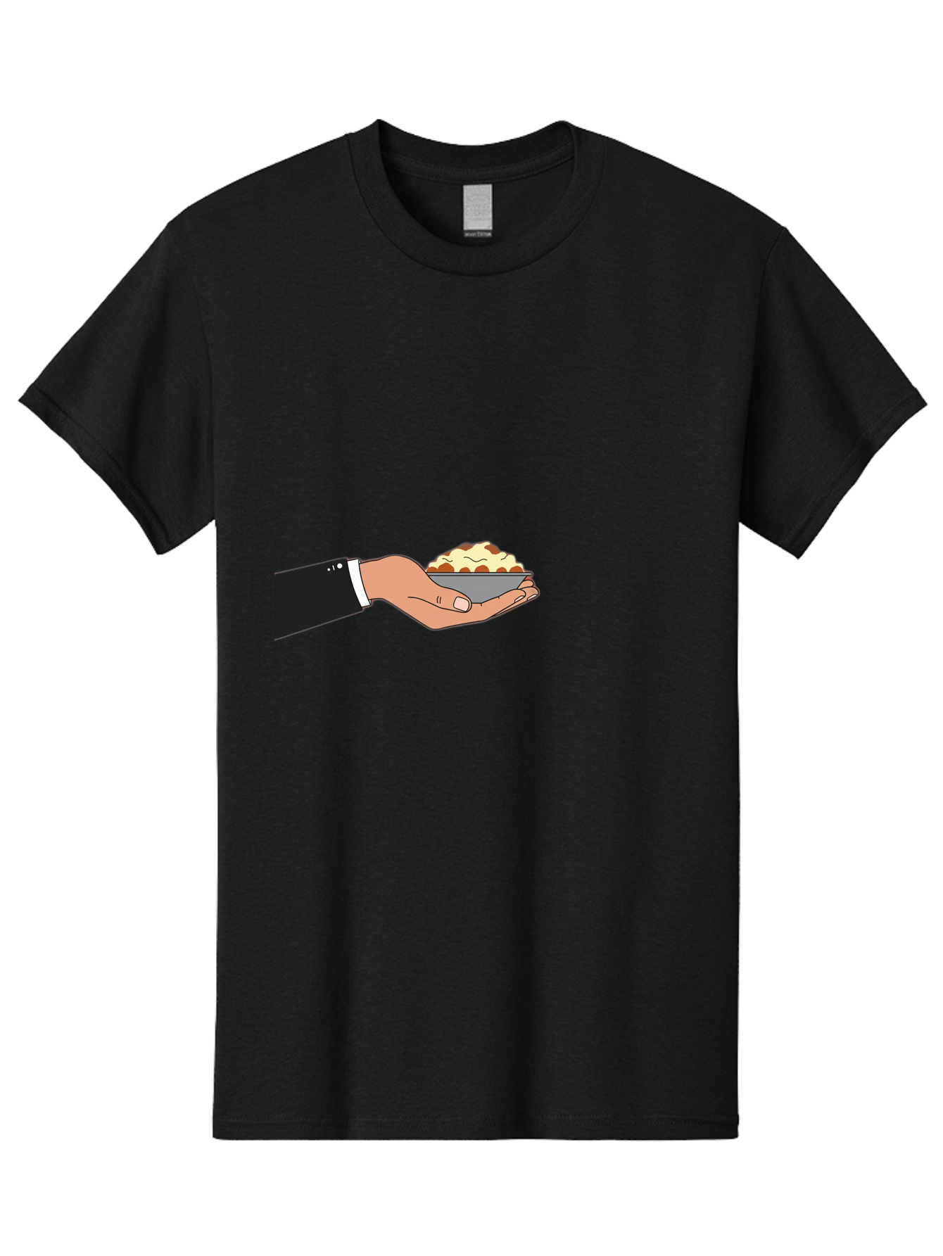 Hand-Holding-Bowl Men'S Graphic Tee, 100% Cotton, Comfortable Casual Summer Wear, Machine Washable, Hand Holding Bowl, Cartoon Style, Food Presentation, Serving Dish, Culinary Illustration, Serving Staff, Dinner Service, Food Art, Bac020