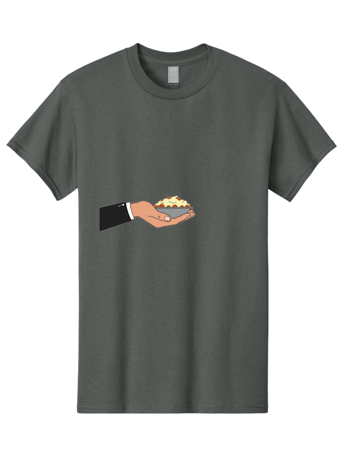 Hand-Holding-Bowl Men'S Graphic Tee, 100% Cotton, Comfortable Casual Summer Wear, Machine Washable, Hand Holding Bowl, Cartoon Style, Food Presentation, Serving Dish, Culinary Illustration, Serving Staff, Dinner Service, Food Art, Bac020