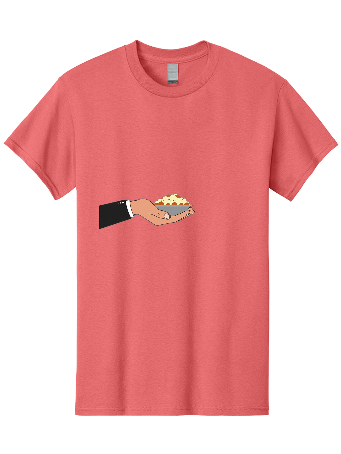 Hand-Holding-Bowl Men'S Graphic Tee, 100% Cotton, Comfortable Casual Summer Wear, Machine Washable, Hand Holding Bowl, Cartoon Style, Food Presentation, Serving Dish, Culinary Illustration, Serving Staff, Dinner Service, Food Art, Bac020