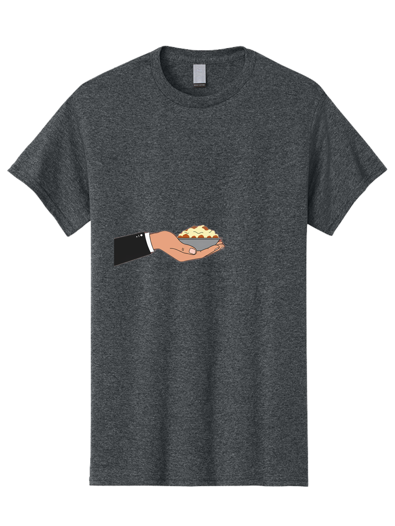 Hand-Holding-Bowl Men'S Graphic Tee, 100% Cotton, Comfortable Casual Summer Wear, Machine Washable, Hand Holding Bowl, Cartoon Style, Food Presentation, Serving Dish, Culinary Illustration, Serving Staff, Dinner Service, Food Art, Bac020